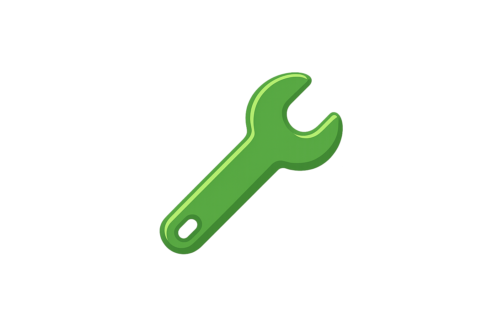 Green neon wrench icon on a dark background.