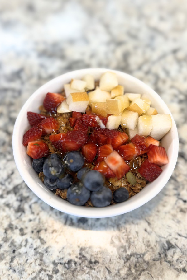 Greek yogurt, house-made granola, fresh fruit, honey drizzle