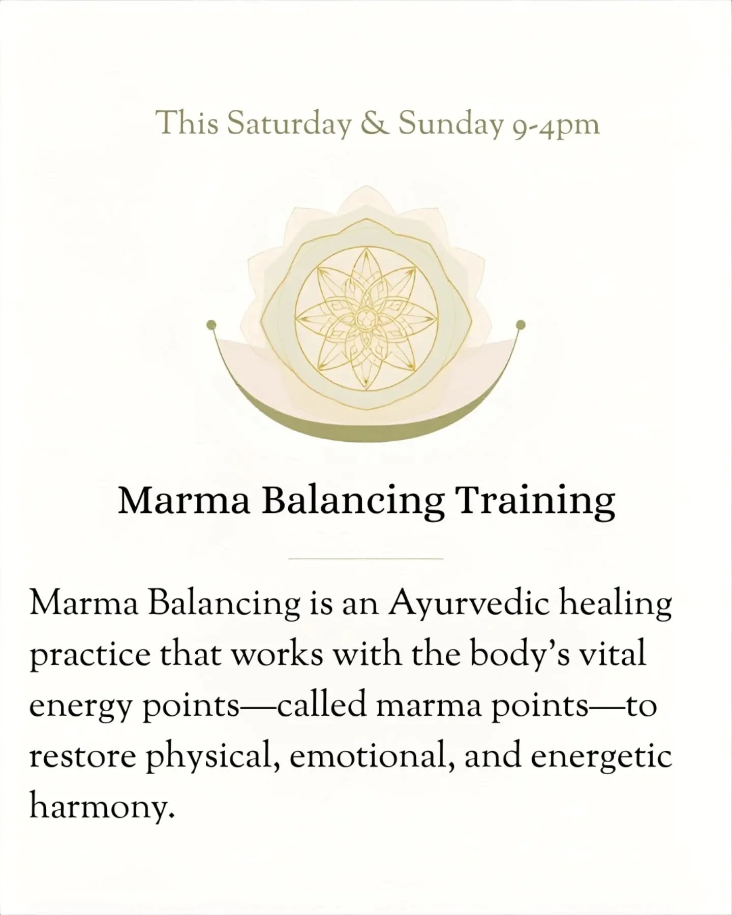 ✨Marma Balancing Training for LMTs &amp; Bodyworkers✨
This weekend, deepen your healing practice through the art of Ayurvedic Marma Balancing &mdash; a therapeutic technique that works with the body&rsquo;s energy points to restore harmony and flow.
