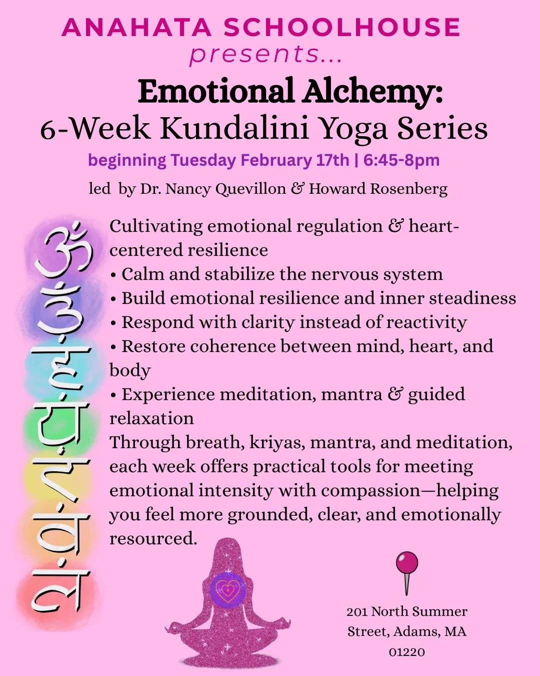 ✨ Emotional Alchemy ✨
A 6-Week Kundalini Yoga Series
Cultivating emotional regulation as a life skill 🩷

In a world that constantly pulls at our attention and emotions, learning how to self-regulate isn&rsquo;t a luxury &mdash; it&rsquo;s essential.