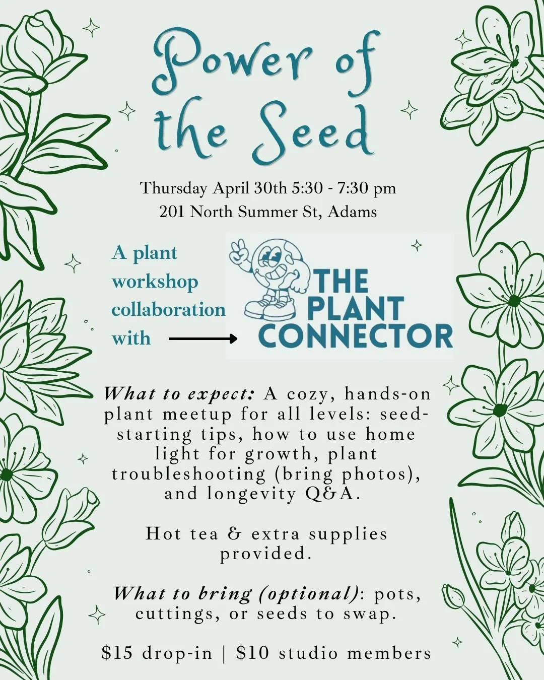 Sprout something magical with us 🌿✨
Apr 30 &bull; 5:30&ndash;7:30 PM

Anahata Schoolhouse (Community Room)
Join us for our first plant workshop!

🌱 Seed-starting secrets
🌿 Decode your light for healthier growth
🍃 Pro troubleshooting (bring plant 