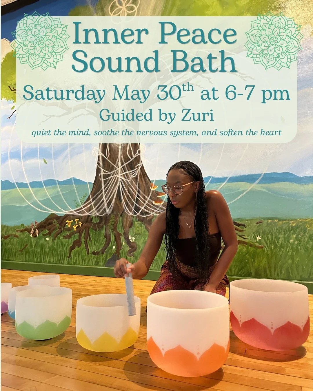✨ INNER PEACE SOUND BATH ✨

Join us on Saturday, May 30, 2026, from 6:00 PM to 7:00 PM for a 60-minute experience that invites you to return home to yourself. To release. To soften. To remember your center.💖

A deeply restorative sound bath designed