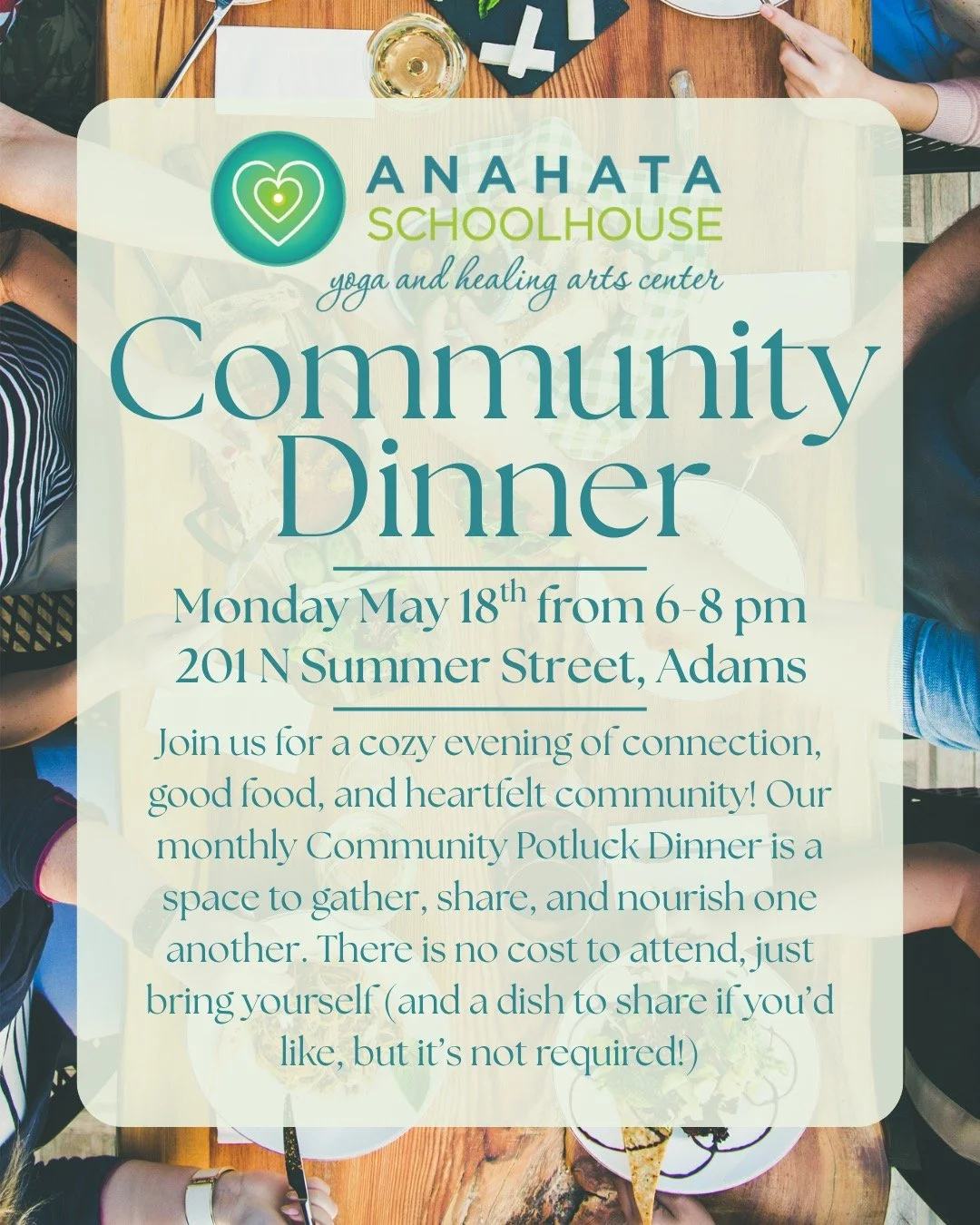 At this free community dinner expect friendly faces, home-cooked favorites, and a relaxed space to meet neighbors, friends, and new members of our community. Whether you&rsquo;re a master chef or a take-out enthusiast you are welcome at the table. 🍝