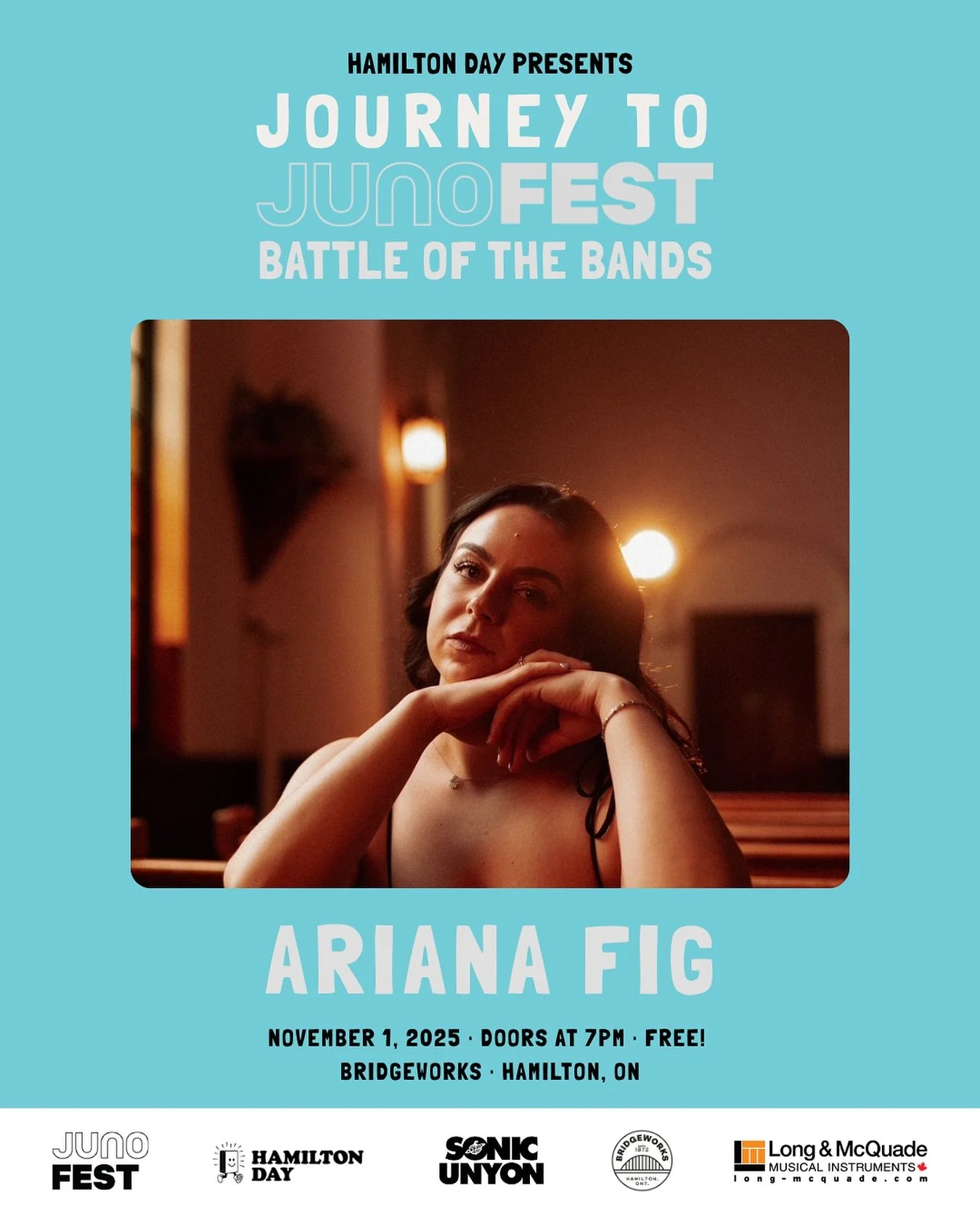 So excited to be part of Journey to JUNOFest this Saturday @bridgeworkscentral 

It&rsquo;s a FREE show featuring 4 acts ⭐️ I&rsquo;m competing for a spot at JUNOFest 2026!!!

Bring your friends and come out to hear me play my songs with a BAND 🥁 

