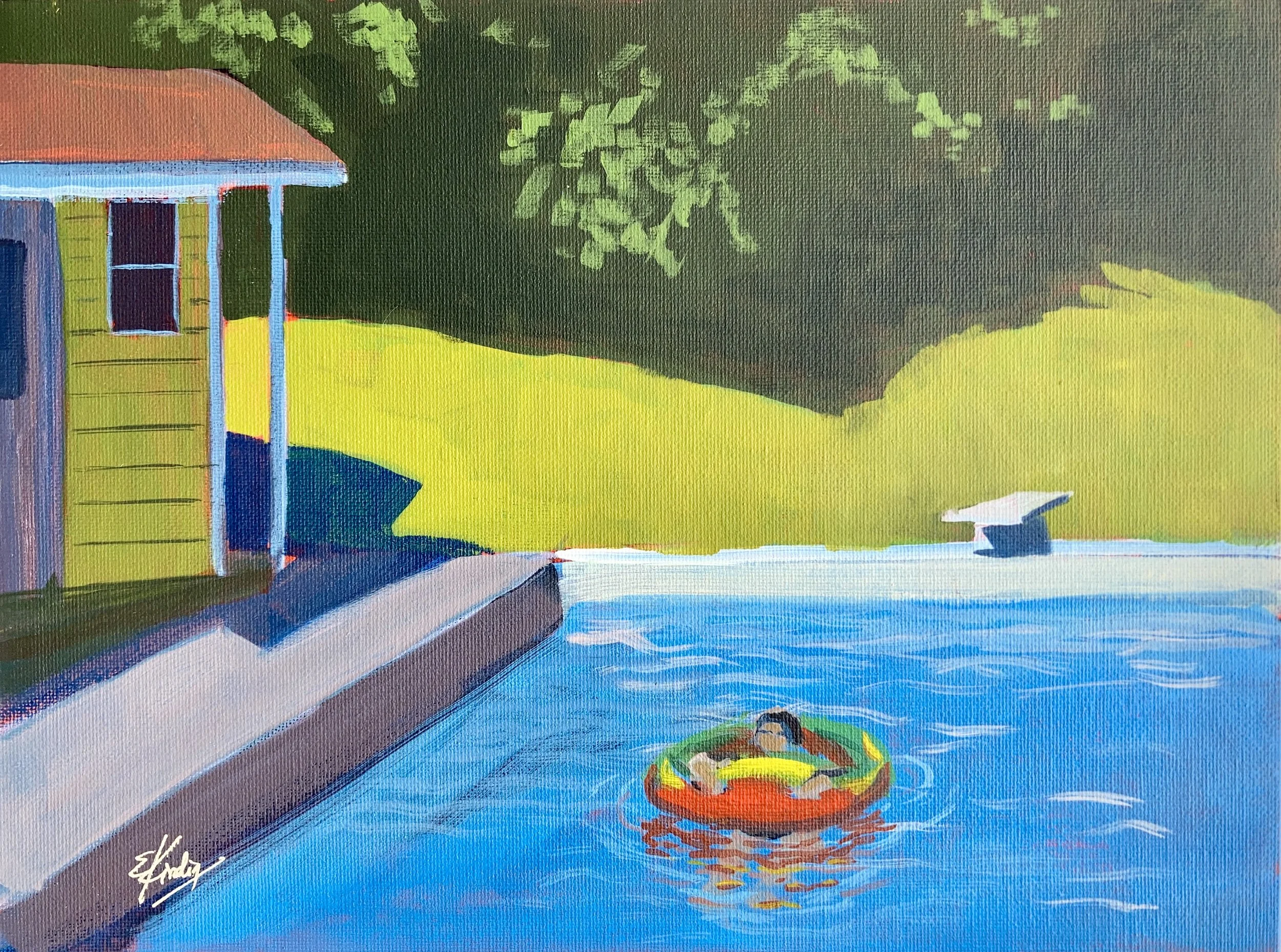 Labor Day Swim, 9x12, acrylic on canvas panel