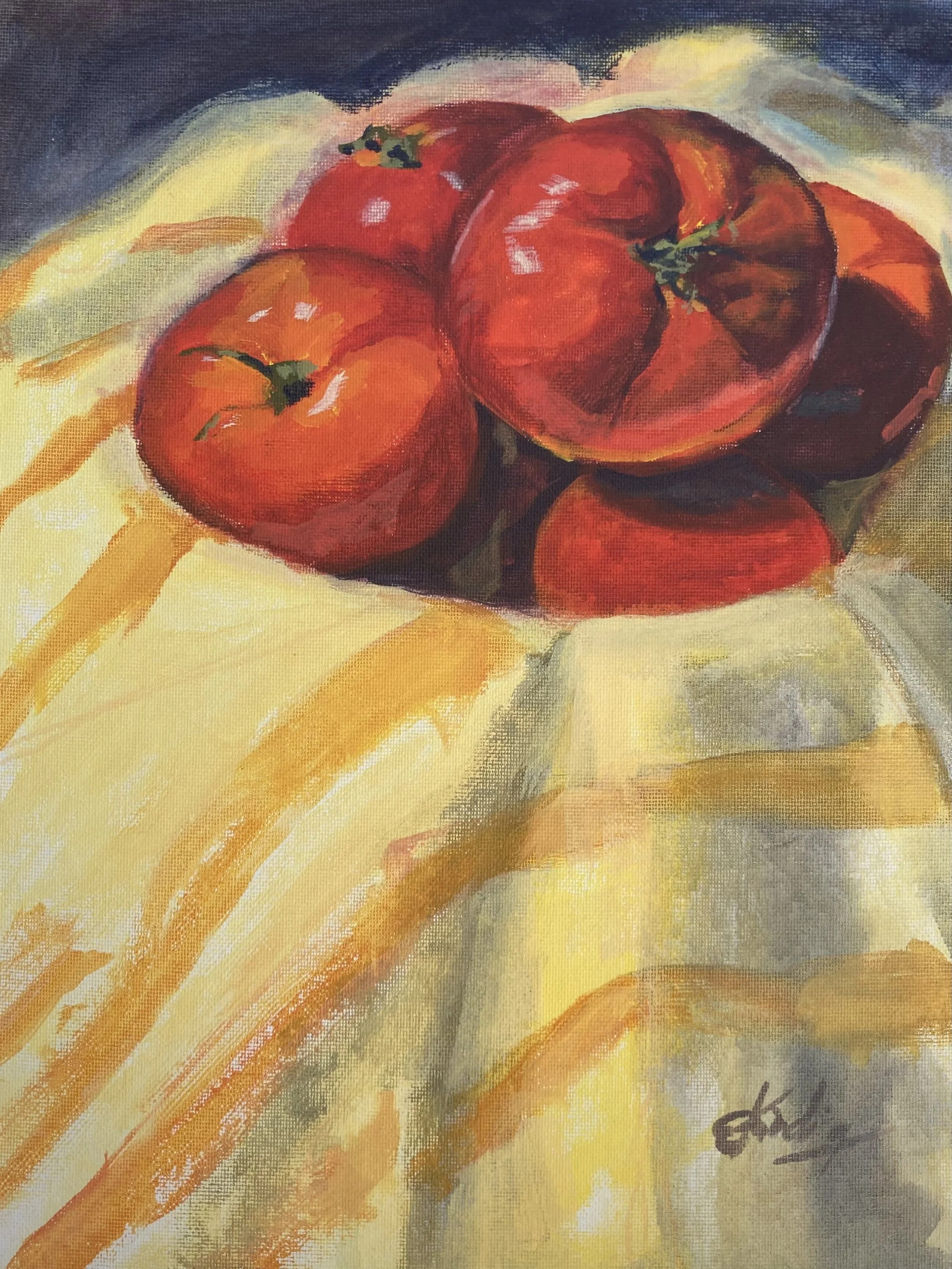 Summer Tomatoes, 14x11, acrylic on canvas board, $300