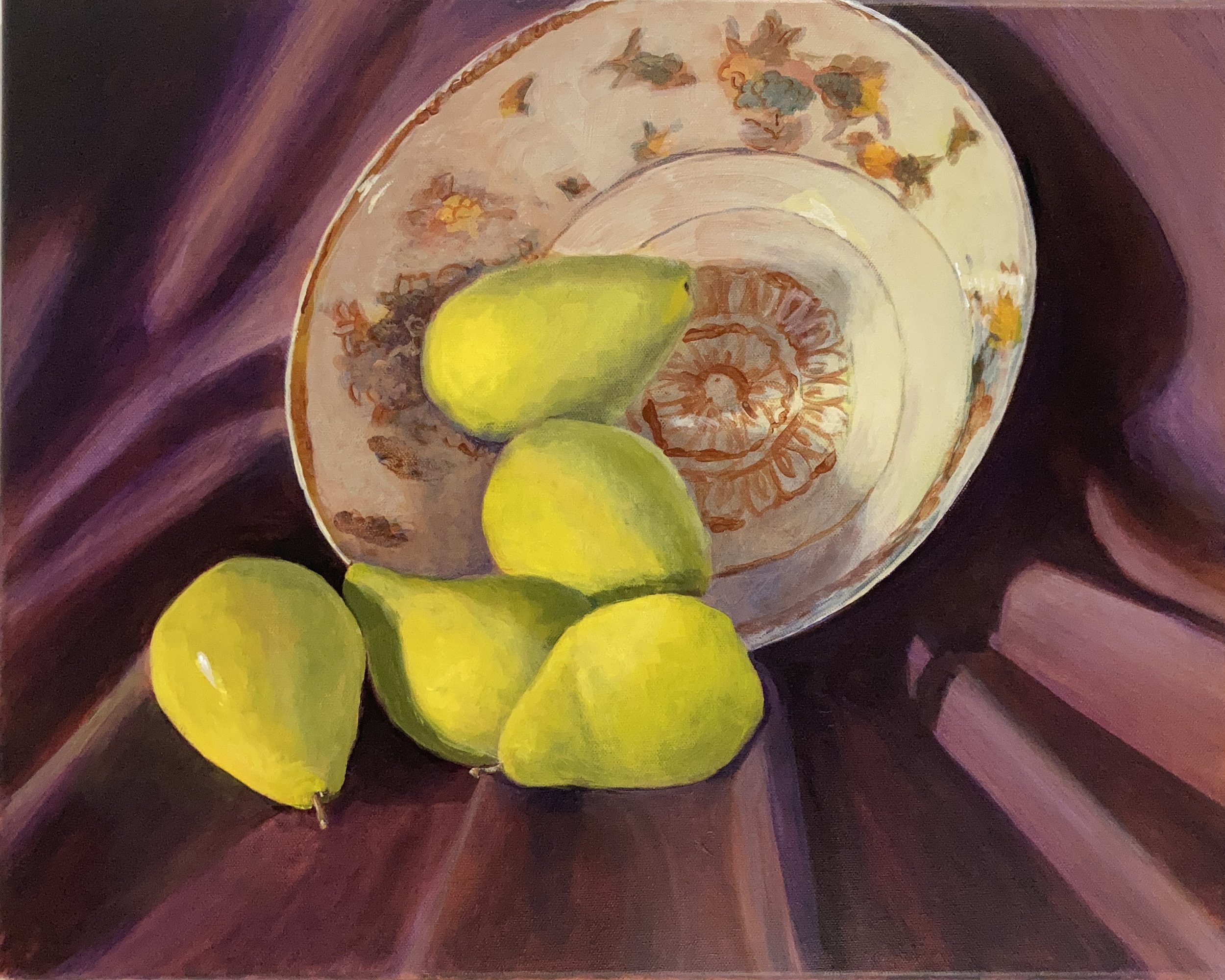 Grandma's Bowl with Pears, 20x16, acrylic on canvas
