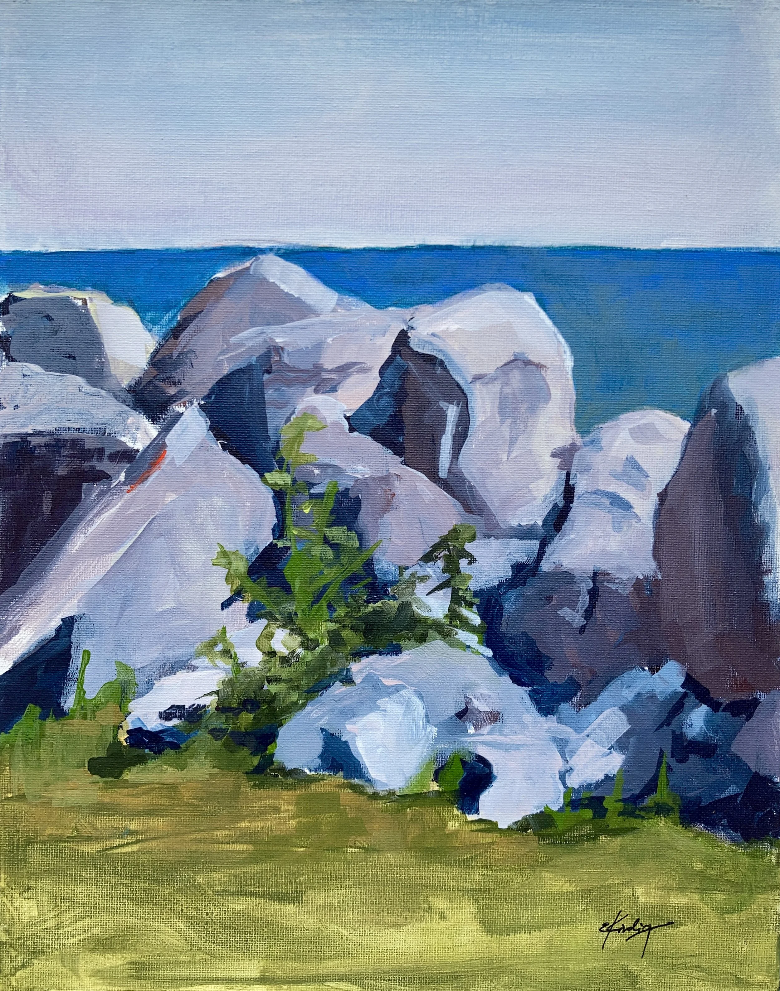 Lakeshore Boulders, 14x11, acrylic on canvas panel, prints available