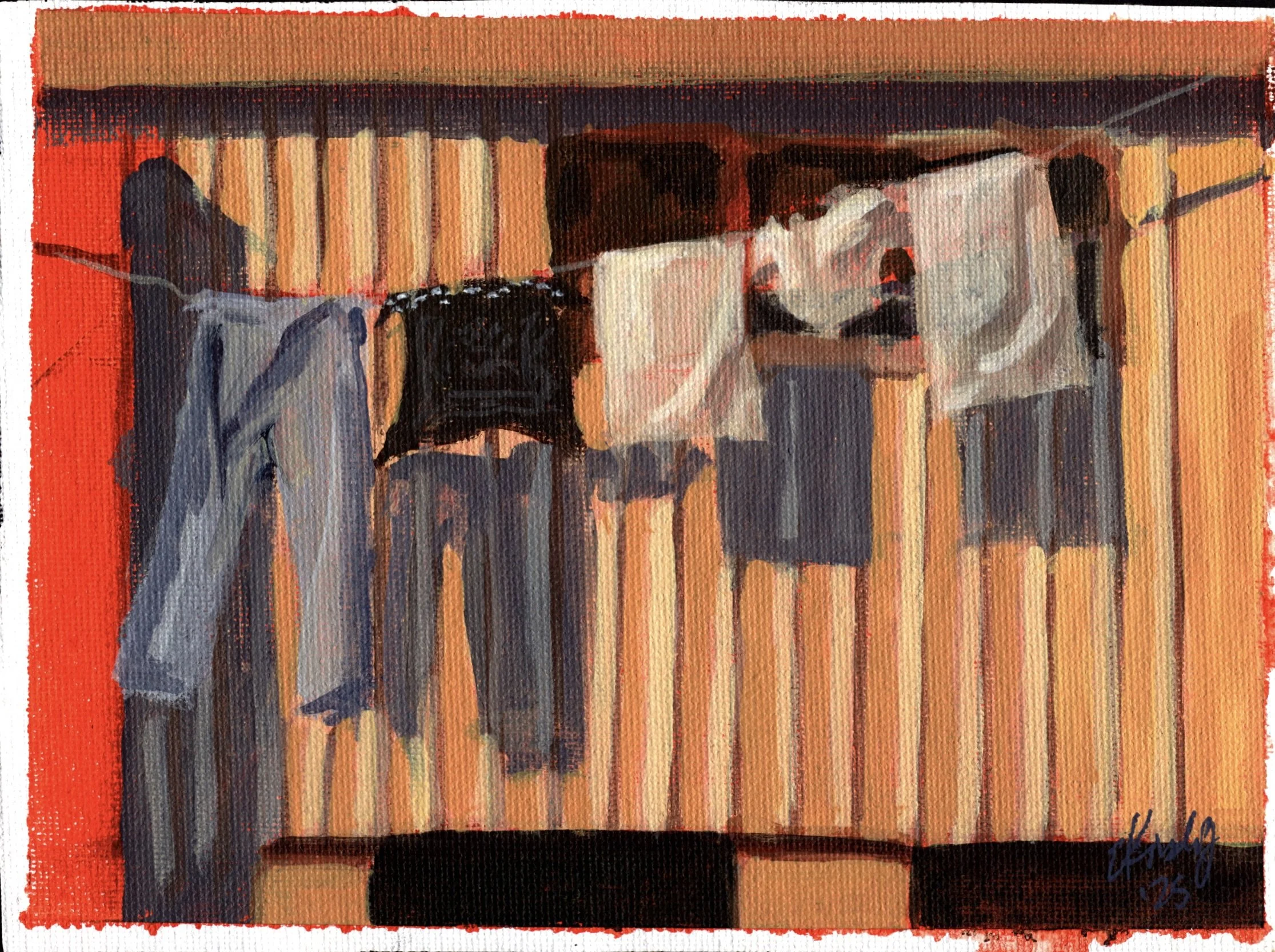 Camp Laundry, 5x7, acrylic on canvas, $100