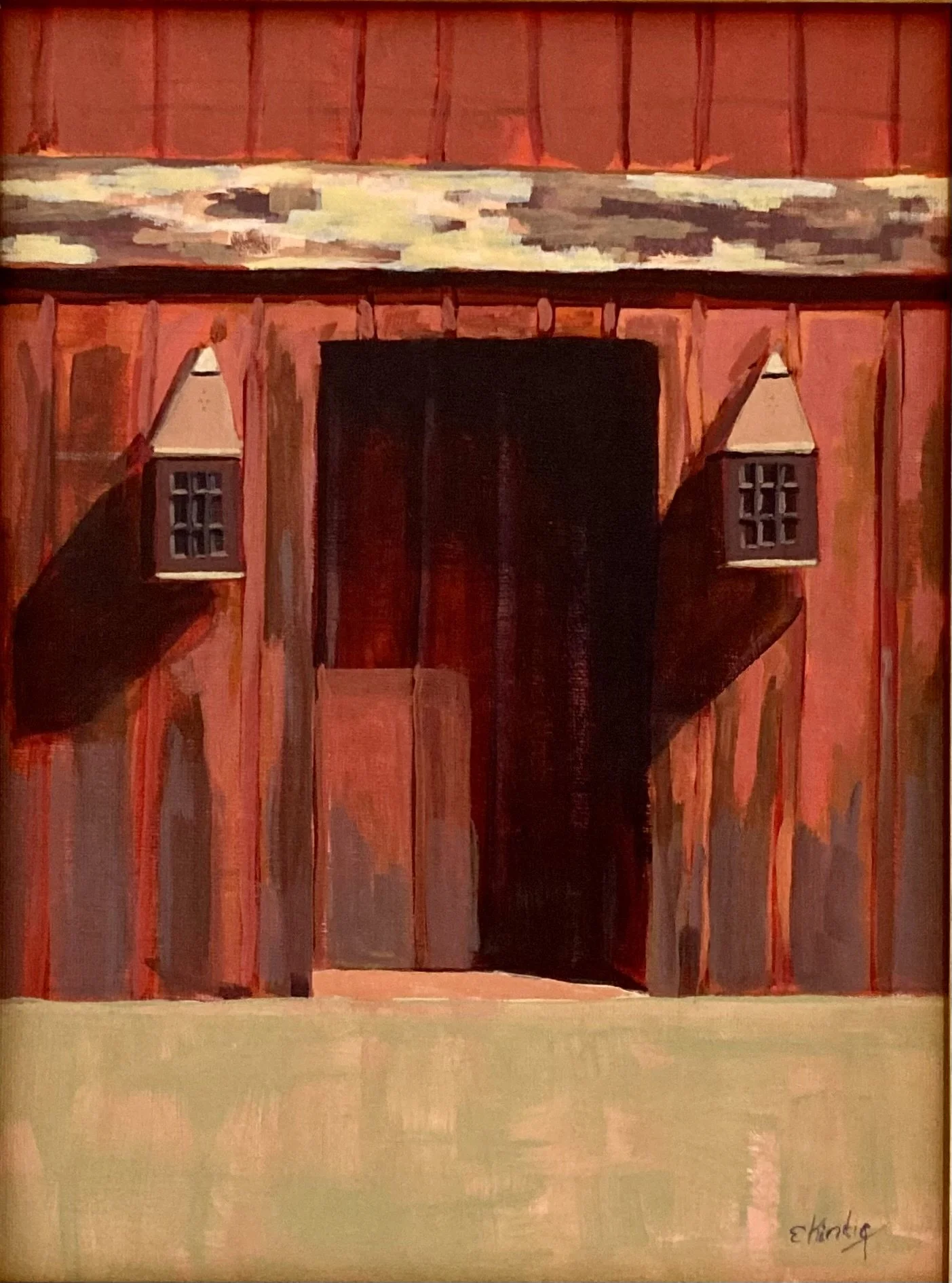 "Red Barn Door," 9x12, acrylic on canvas board, available at Fine Line Art Center, Dempsey Artisan Shop, St. Charles, IL