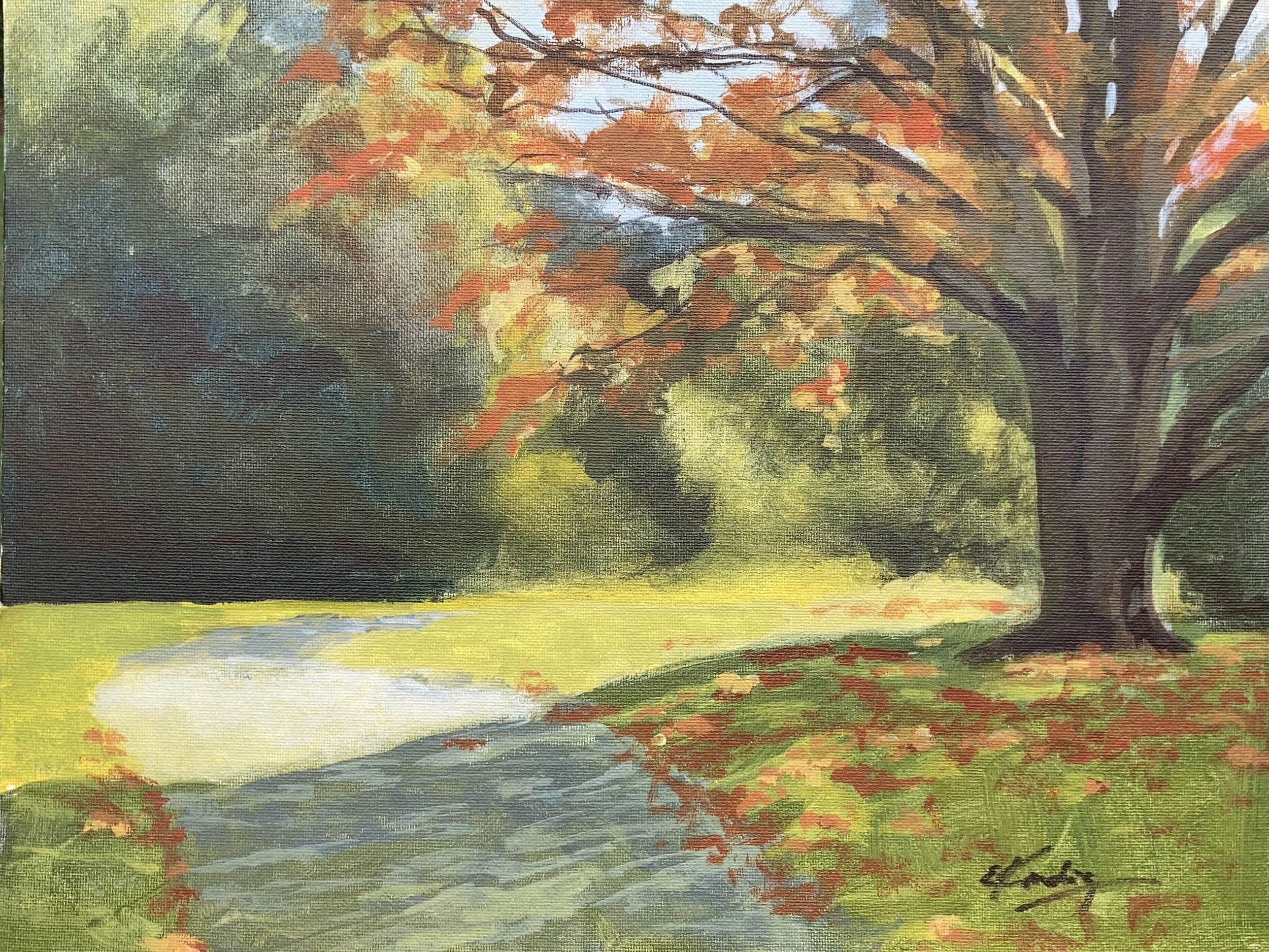 Early Fall Tree, 11x14, acrylic on canvas panel, $300