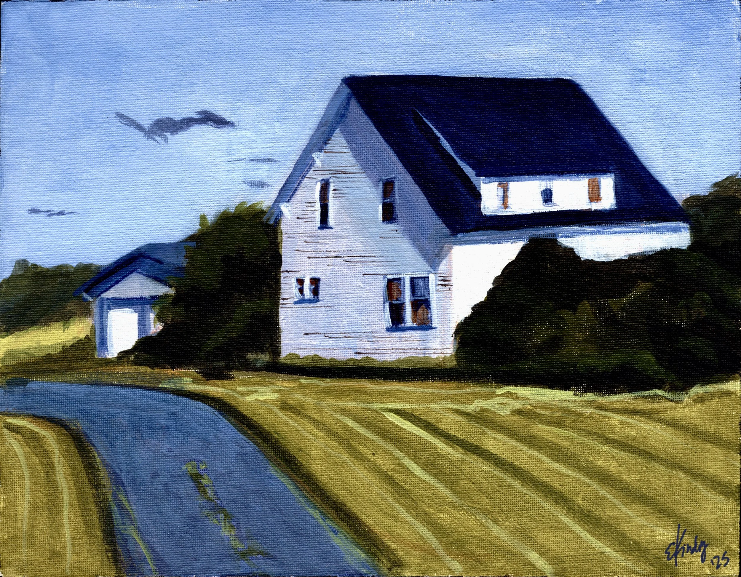SOLD Upper Michigan Farmhouse, 9x12, acrylic on canvas board, prints available