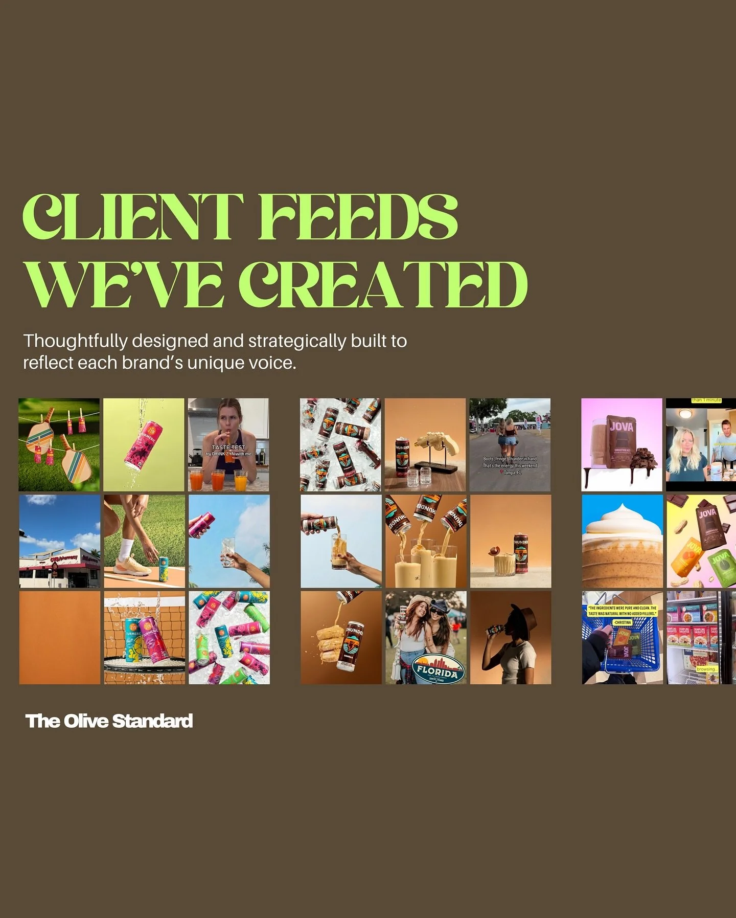 Every client feed we create is thoughtfully designed and strategically built - from visual identity to content pillars, tone of voice to scroll-stopping moments.

We dive deep into your brand, your audience, and your goals to build a social presence 