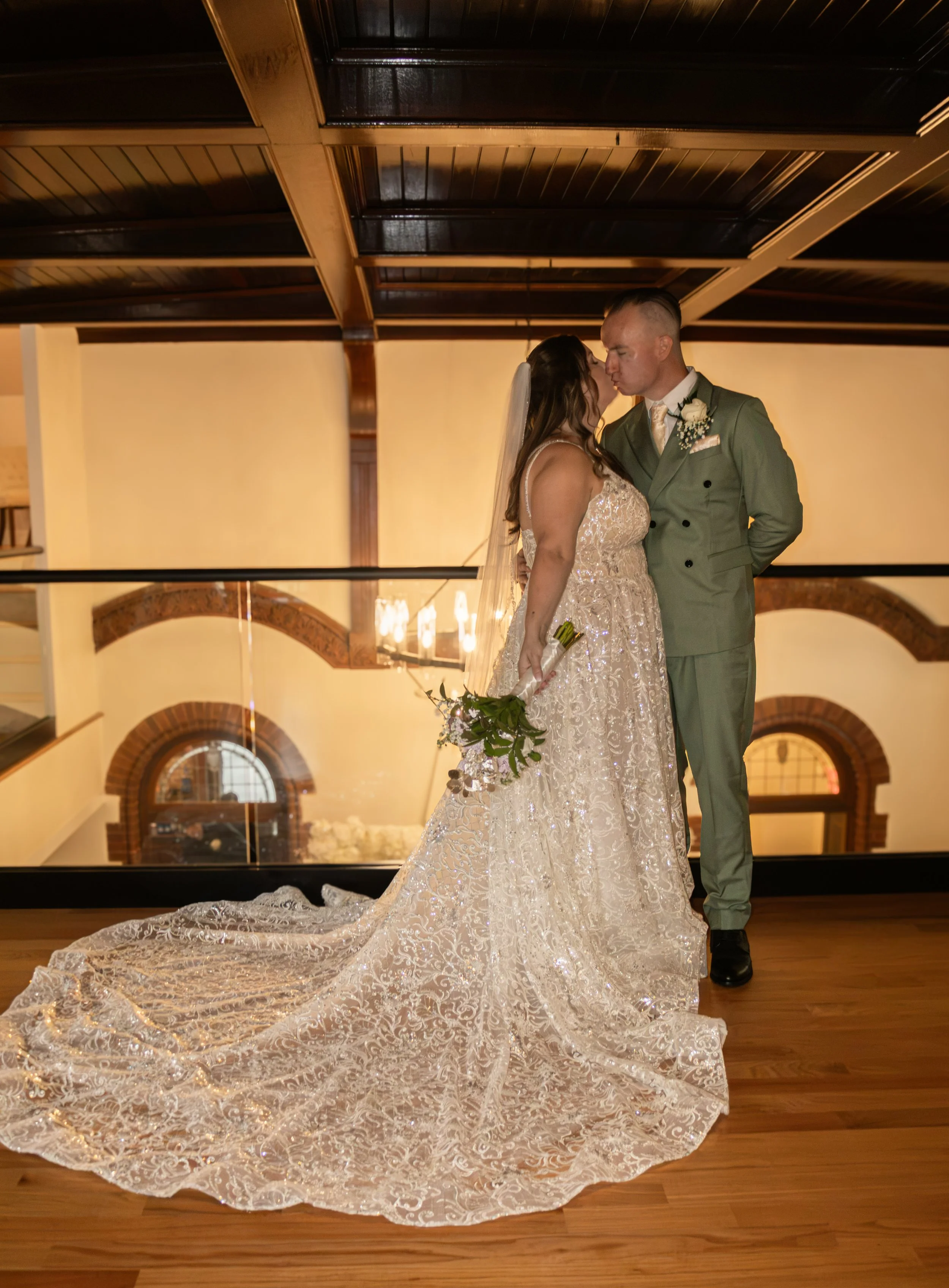 Brittany & Allen’s Luxury Wedding | The Grand Chateau Owl Wedding and Events Venue | Couple in Mezzanine