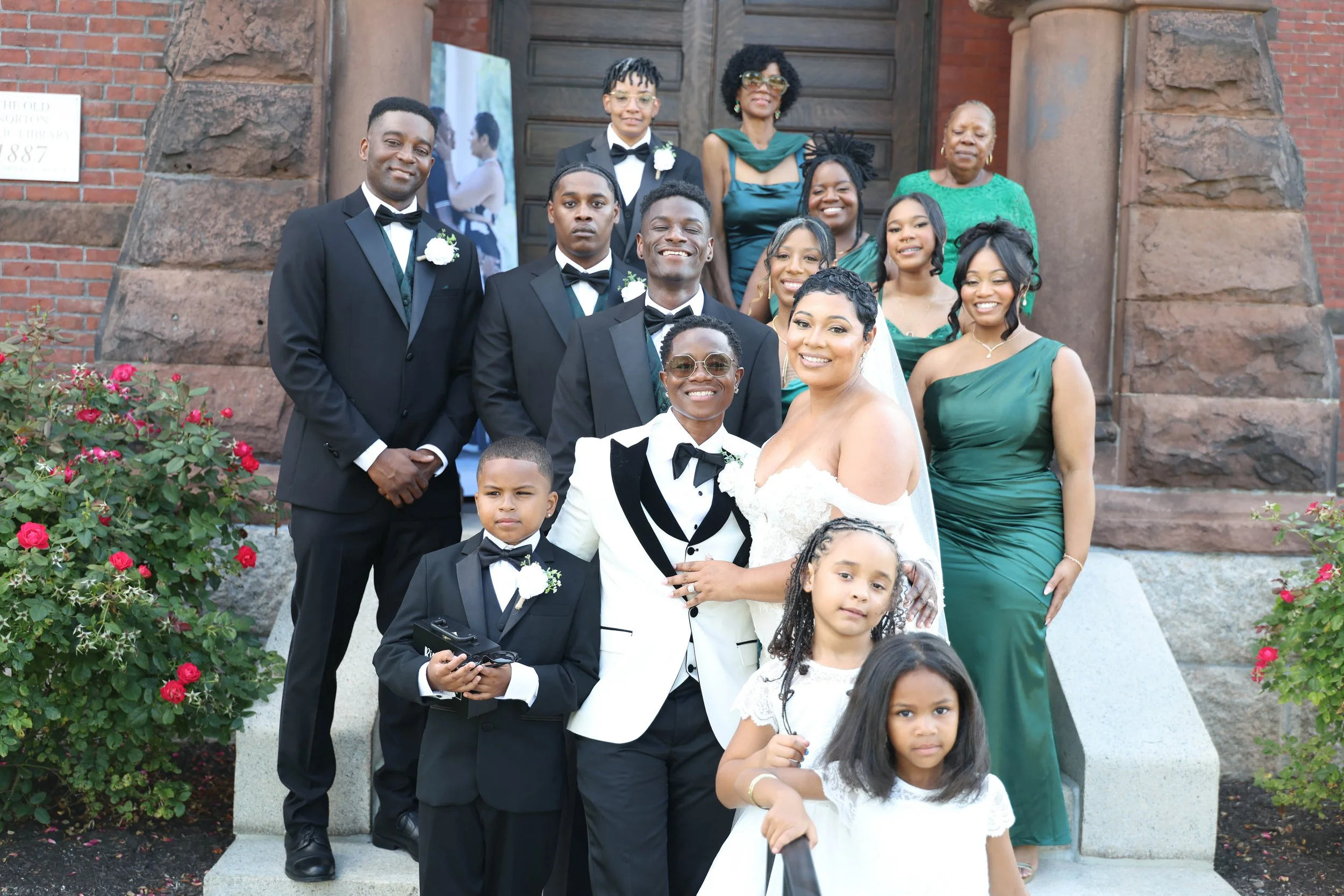DeeAnna & Tyana’s Luxury Wedding | The Grand Chateau Owl | Family Group on the Stairs