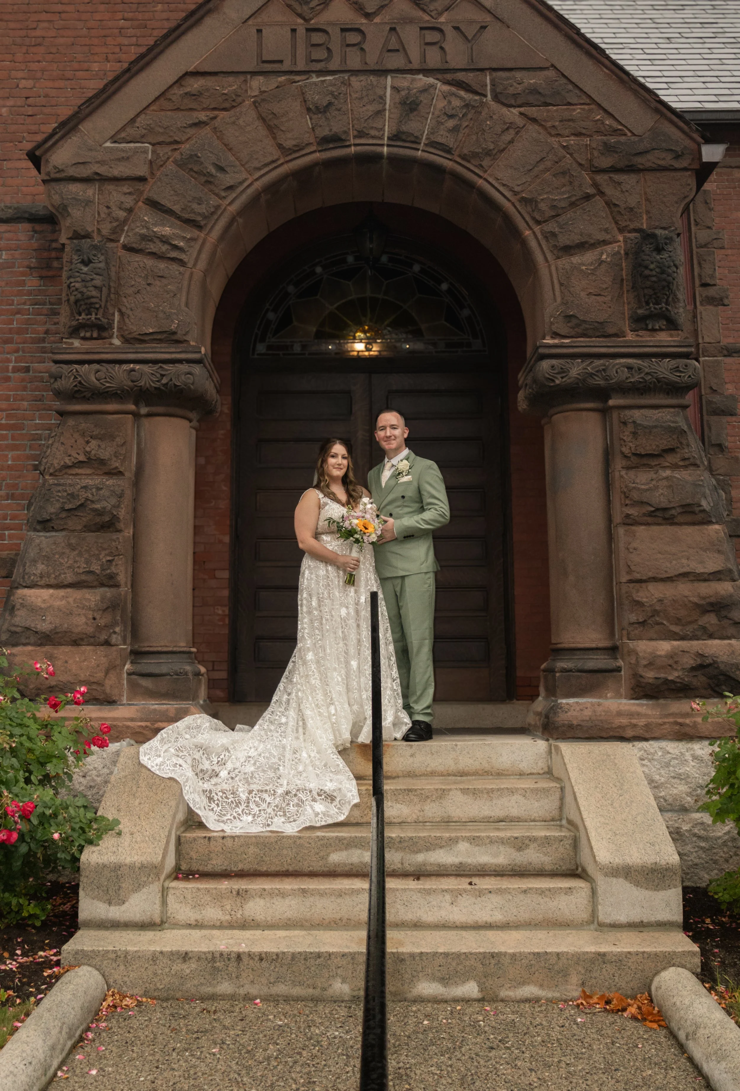 Brittany & Allen’s Luxury Wedding | The Grand Chateau Owl Wedding and Events Venue | Couple on Steps of Venue