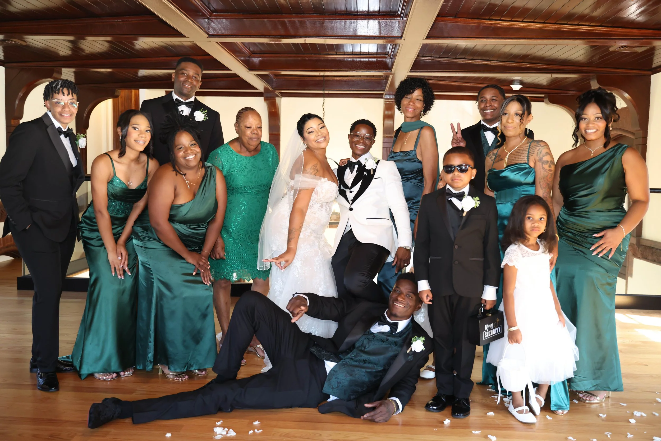 DeeAnna & Tyana’s Luxury Wedding | The Grand Chateau Owl | Family Group in the Mezzanine