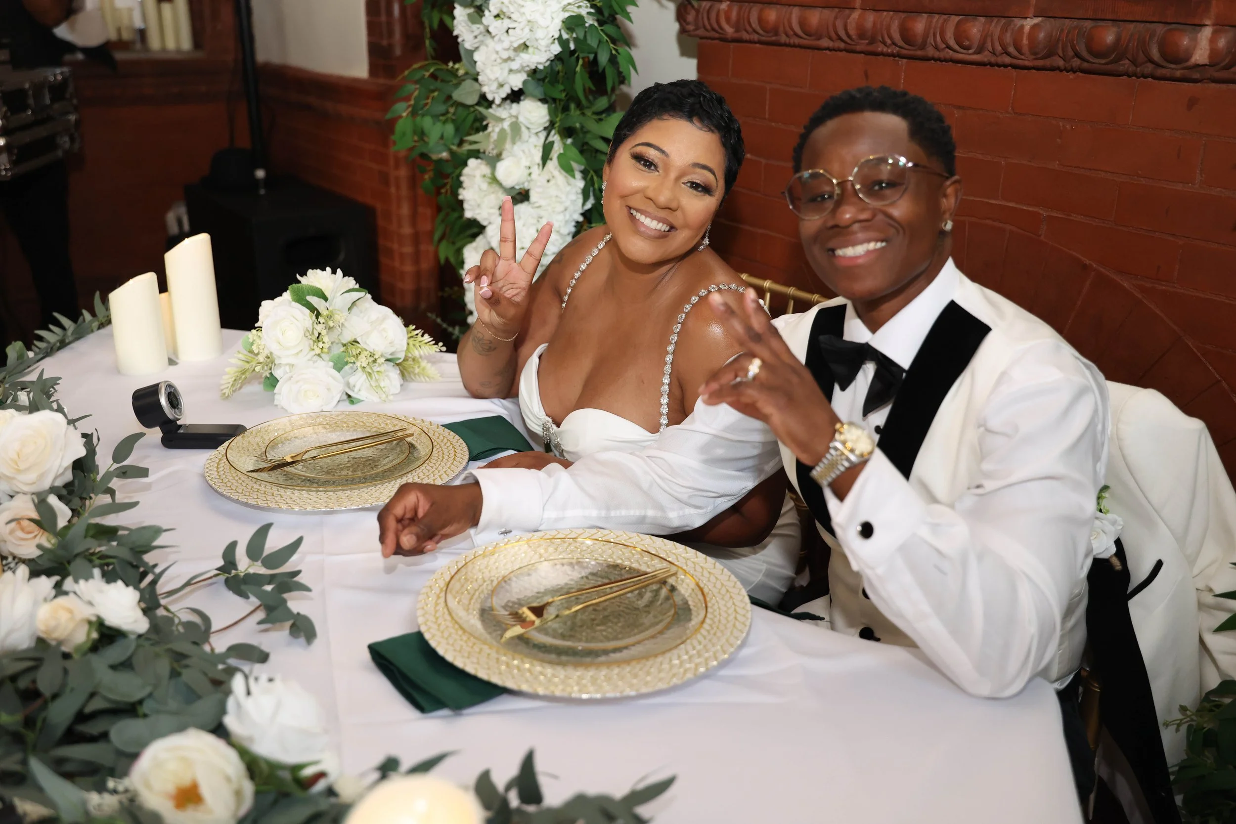 DeeAnna & Tyana’s Luxury Wedding | The Grand Chateau Owl | Couple at Sweetheart Table