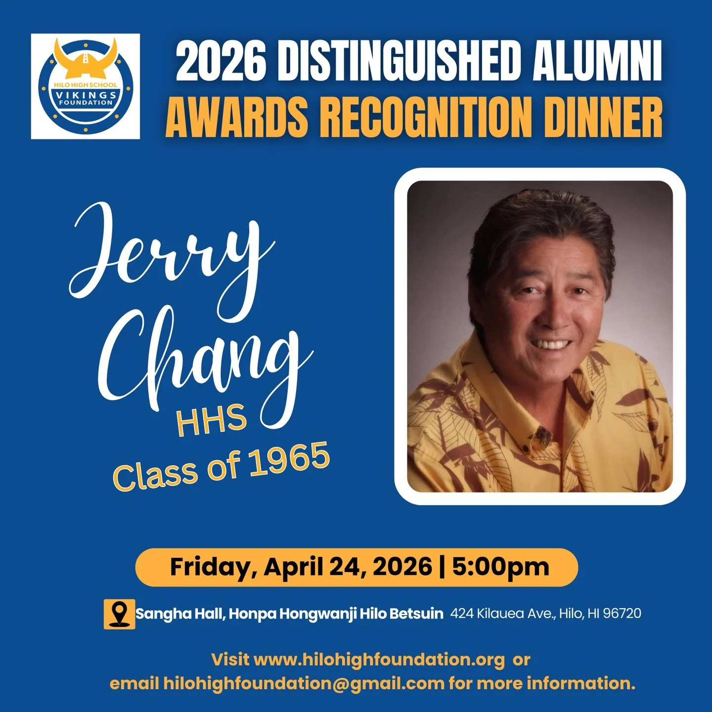 Join us as we recognize Jerry Chang, Hilo High School Class of 1965! 

Jerry Chang served in the State House of Representatives for 24 years. He was a strong and steadfast advocate on behalf of Hawaii Island and its residents, including many Capital 