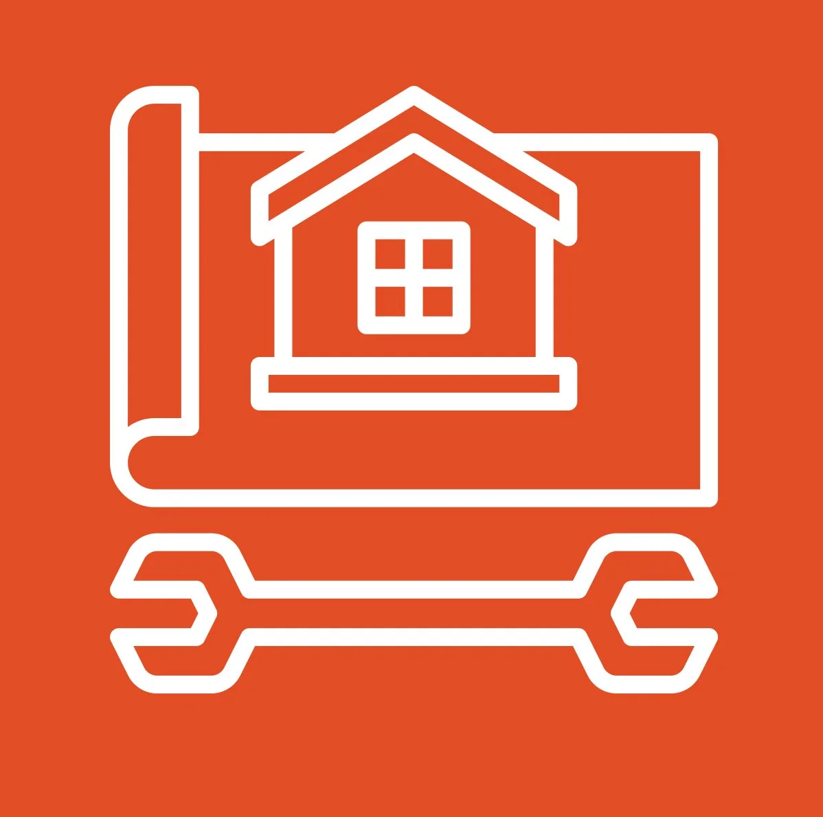 Outline of autumn leaves falling onto a bush, on an orange background.