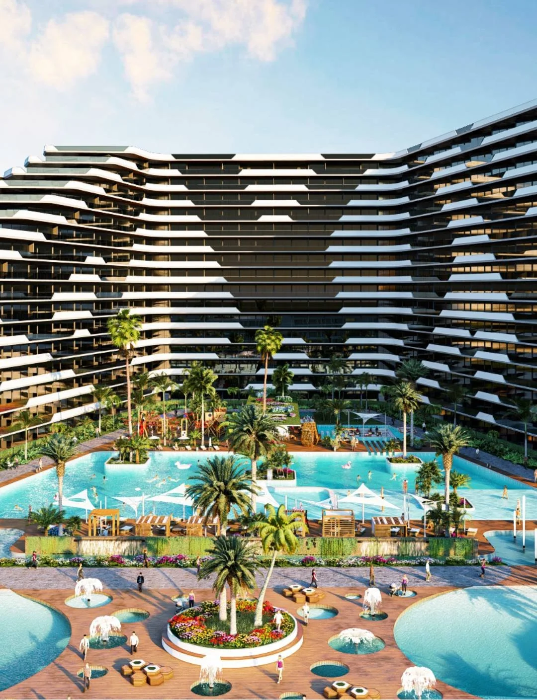 Complexe résidentiel avec piscine et palmiers