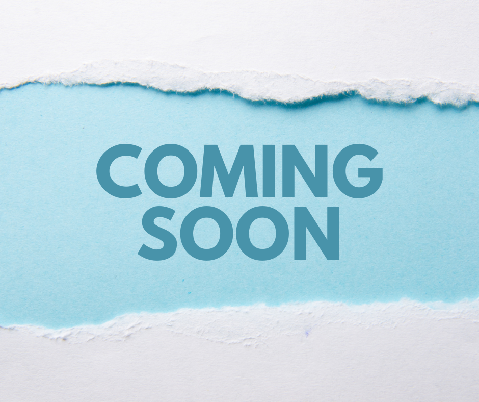 Light blue paper with torn edges and the words 'COMING SOON' in bold blue letters in the center.