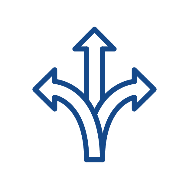 Three blue arrows diverging upwards