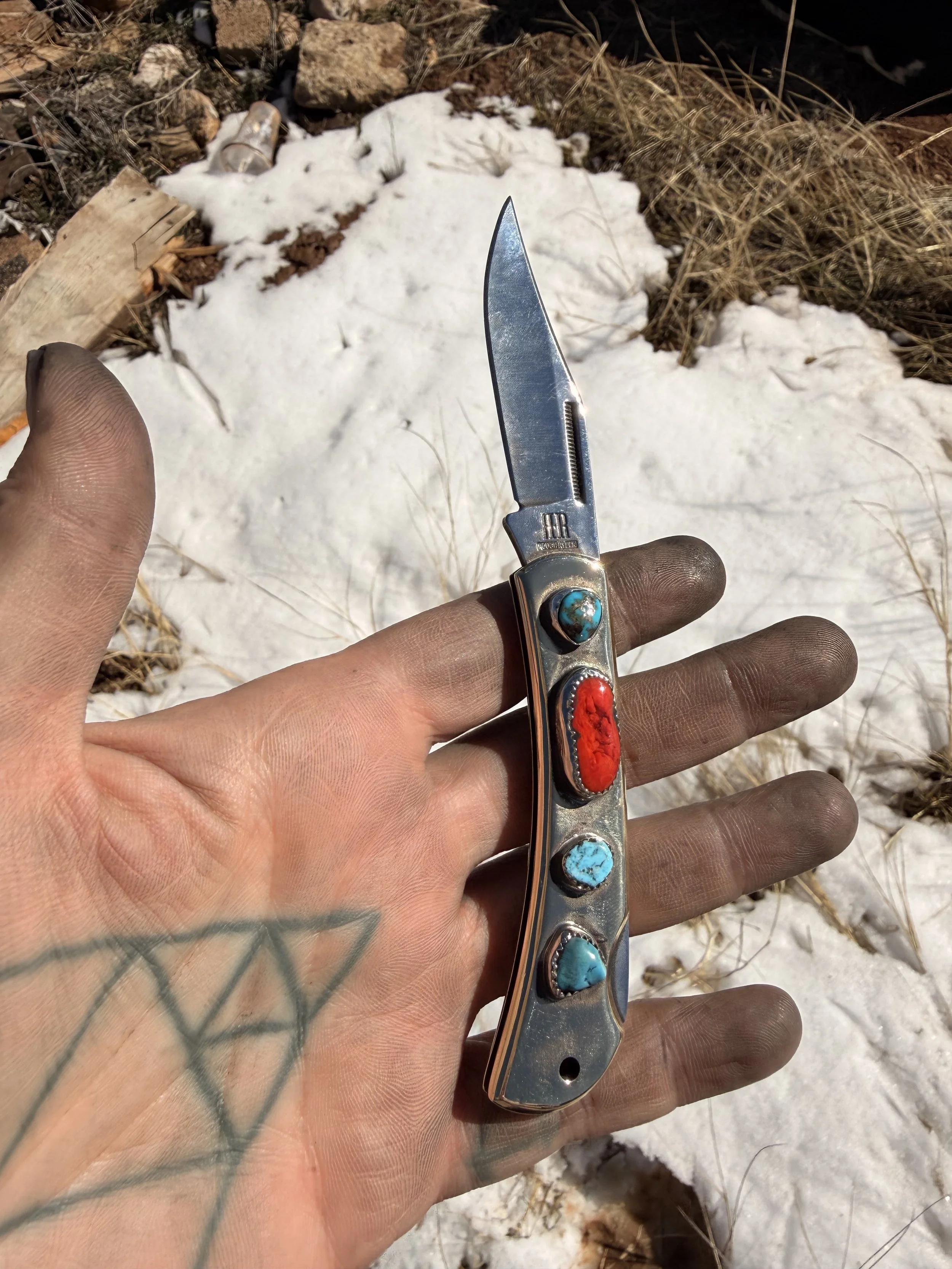 Red and Turquoise Brass Pocketknife