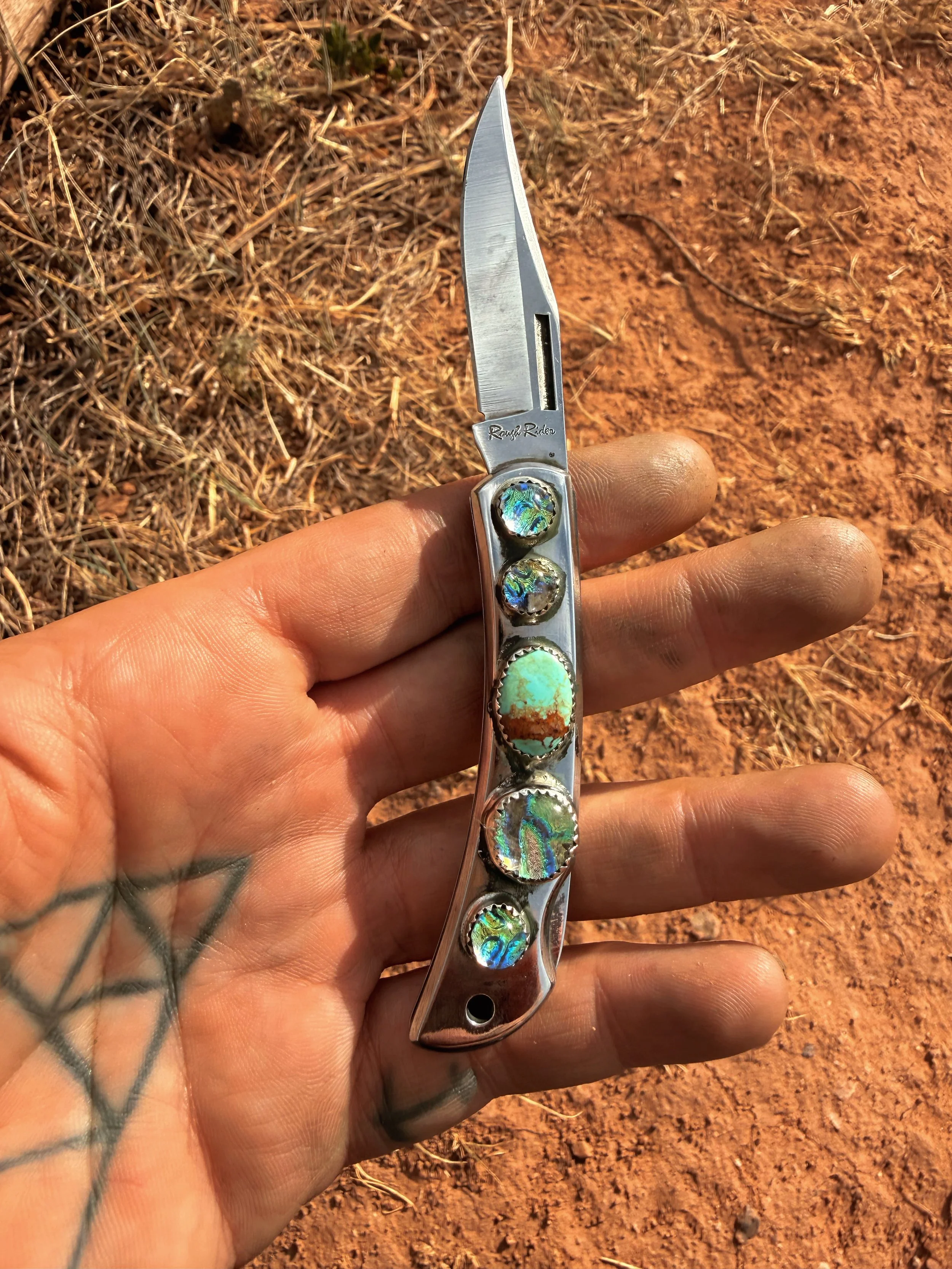 Turquoise and Iridsecent Stainless Steel Pocketknife
