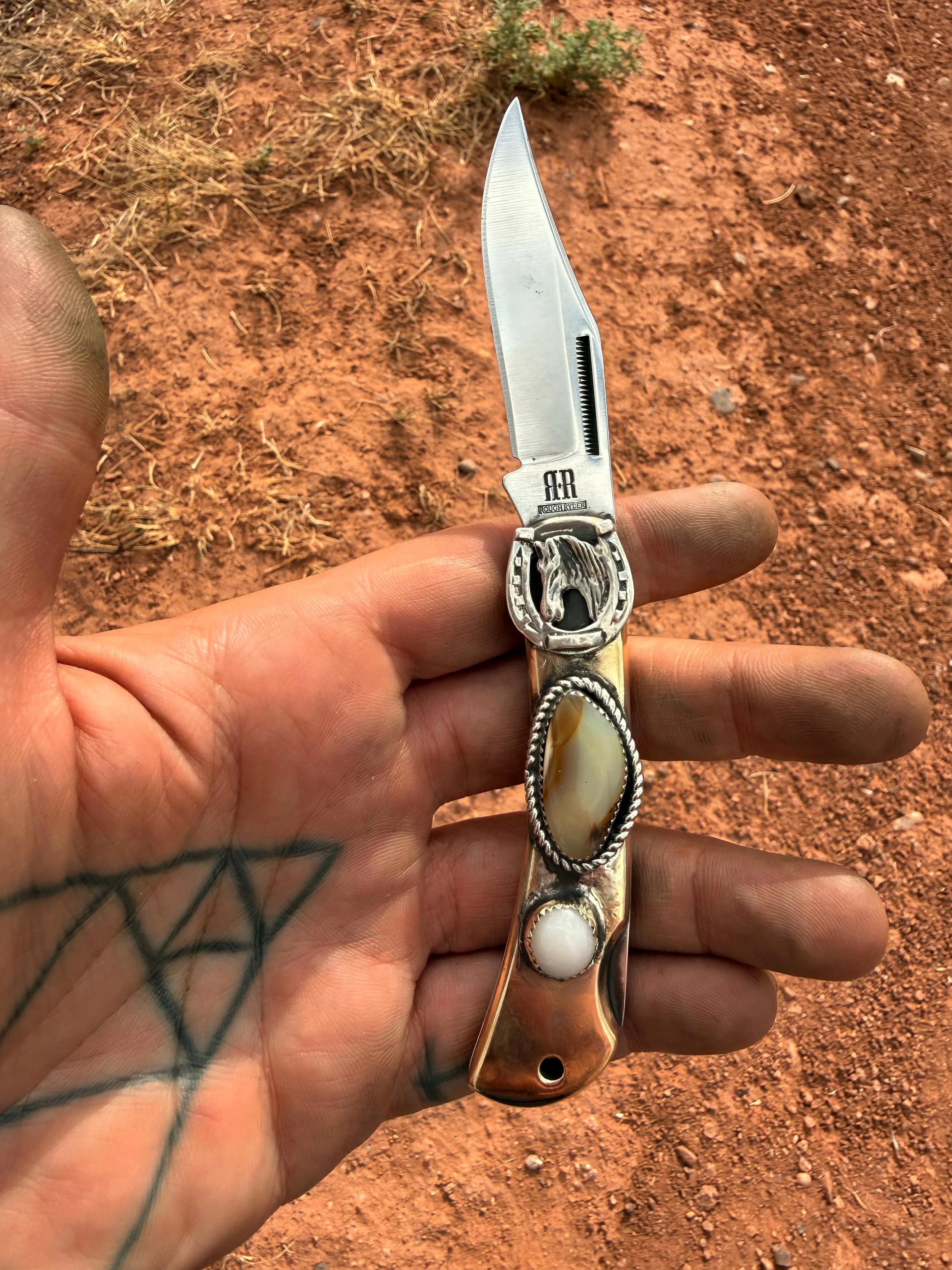 Horse and Montana Agate Pocketknife