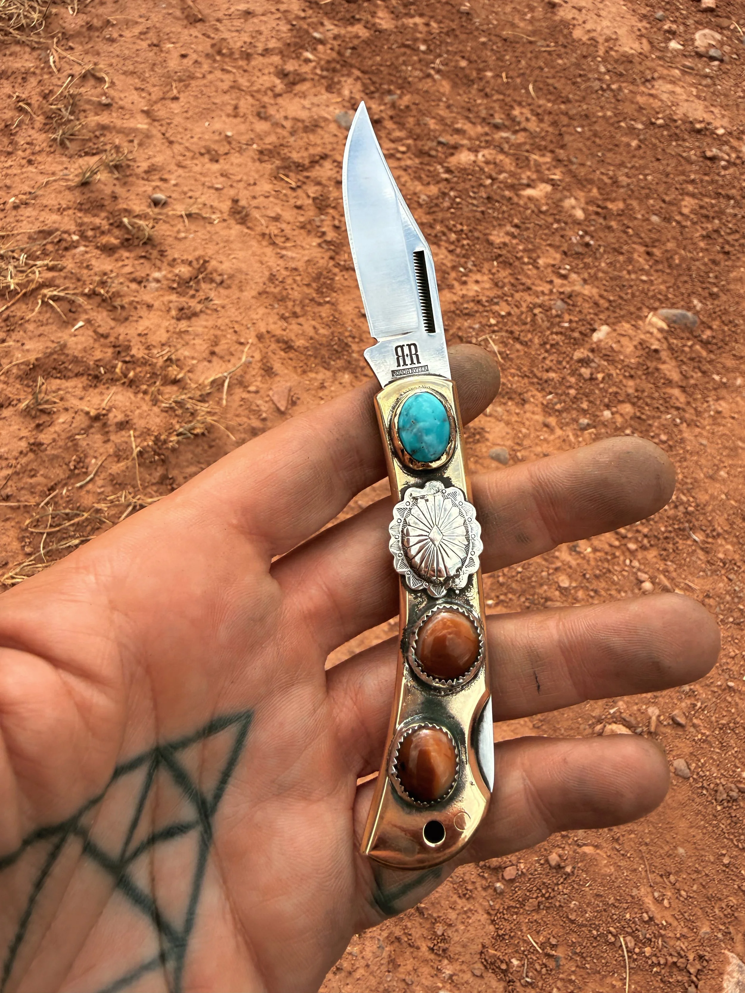 Turquoise Wood and Concho Pocketknife