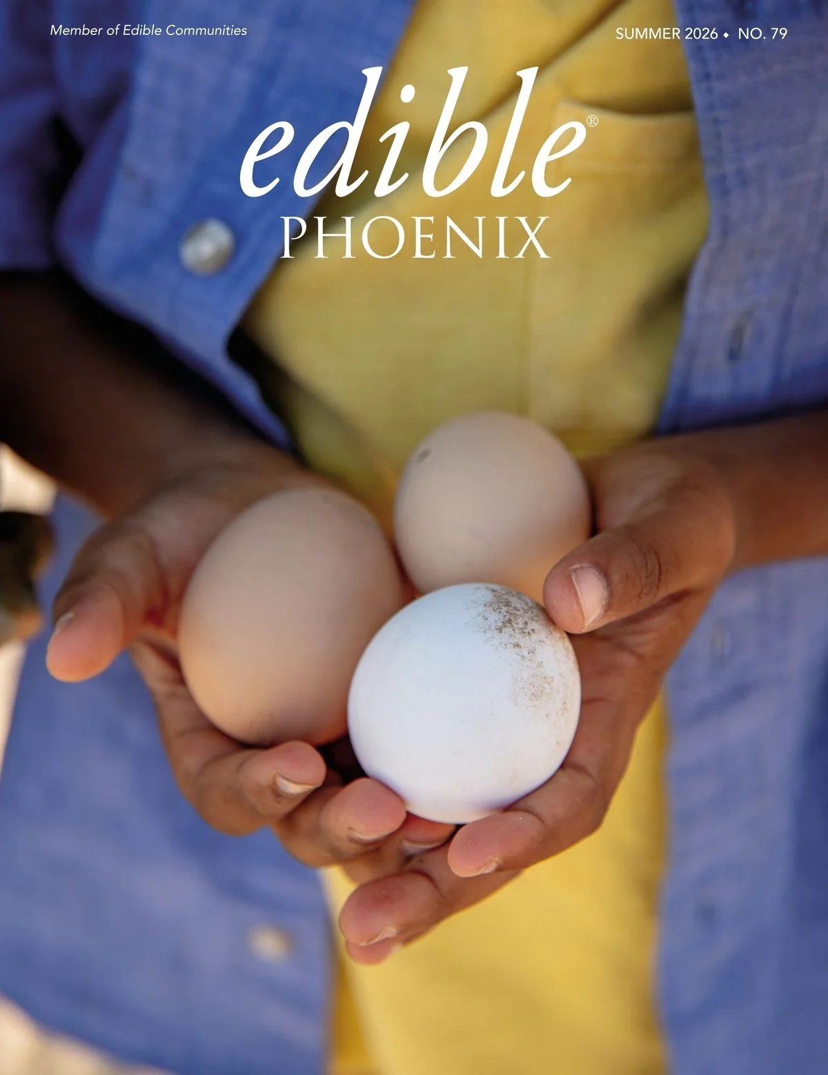 Edible Phoenix summer 2026 cover — Henry holding eggs