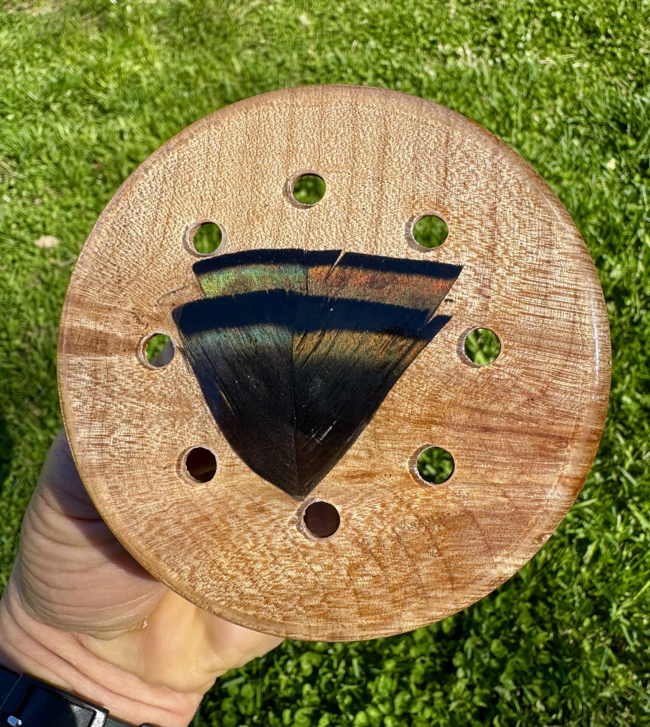 Gobbler Feather inlayed slate Turkey Pot call 