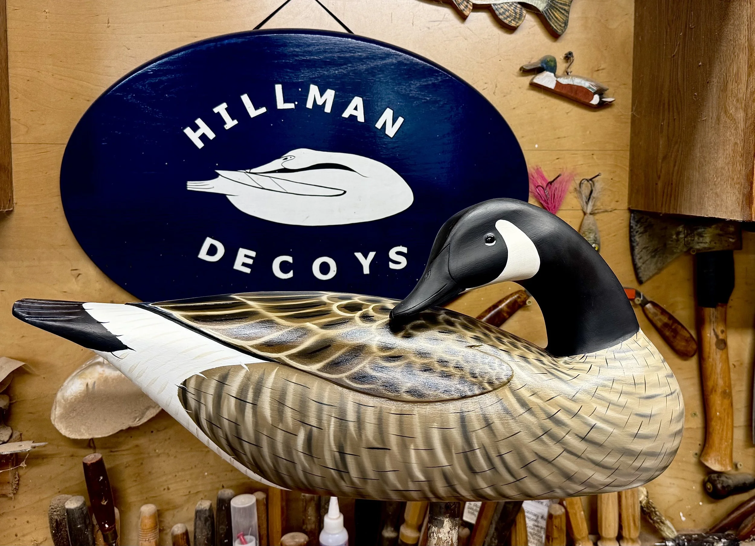Shoulder preening Canada Goose urn for "Maverick"