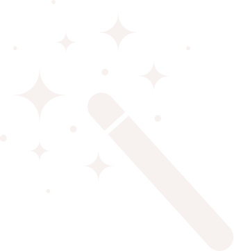 A magic wand surrounded by sparkling stars and dots on a black background.