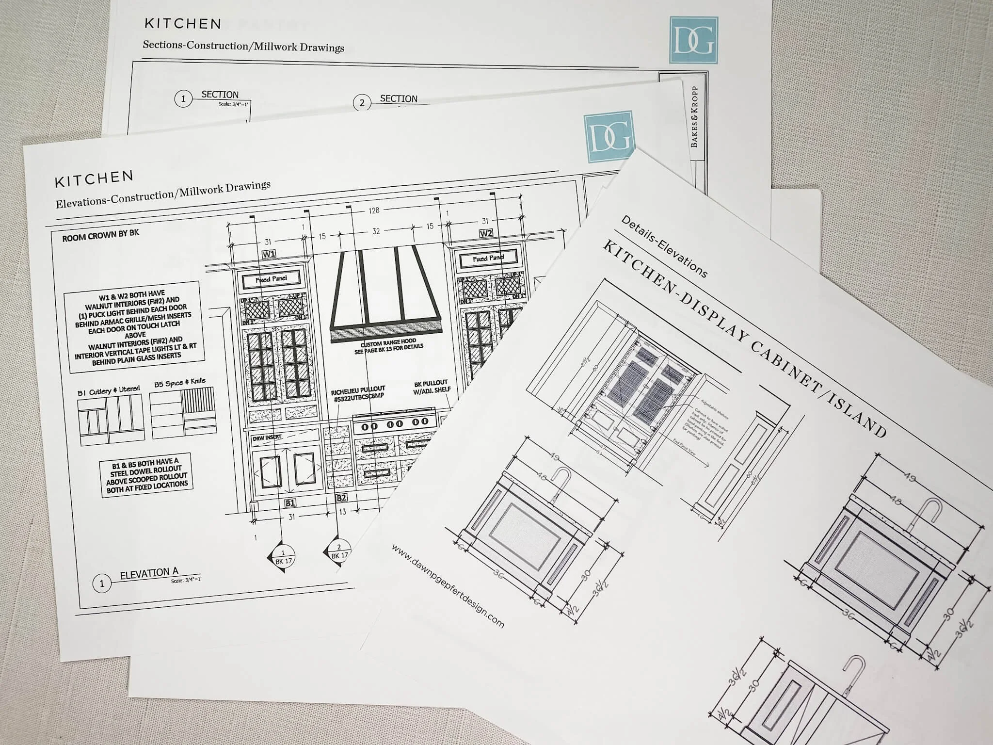High-end kitchen and interior design in Fairfield County CT & Charlotte, NC: kitchen millwork and cabinet elevation drawings created by Dawn P. Gepfert Design.