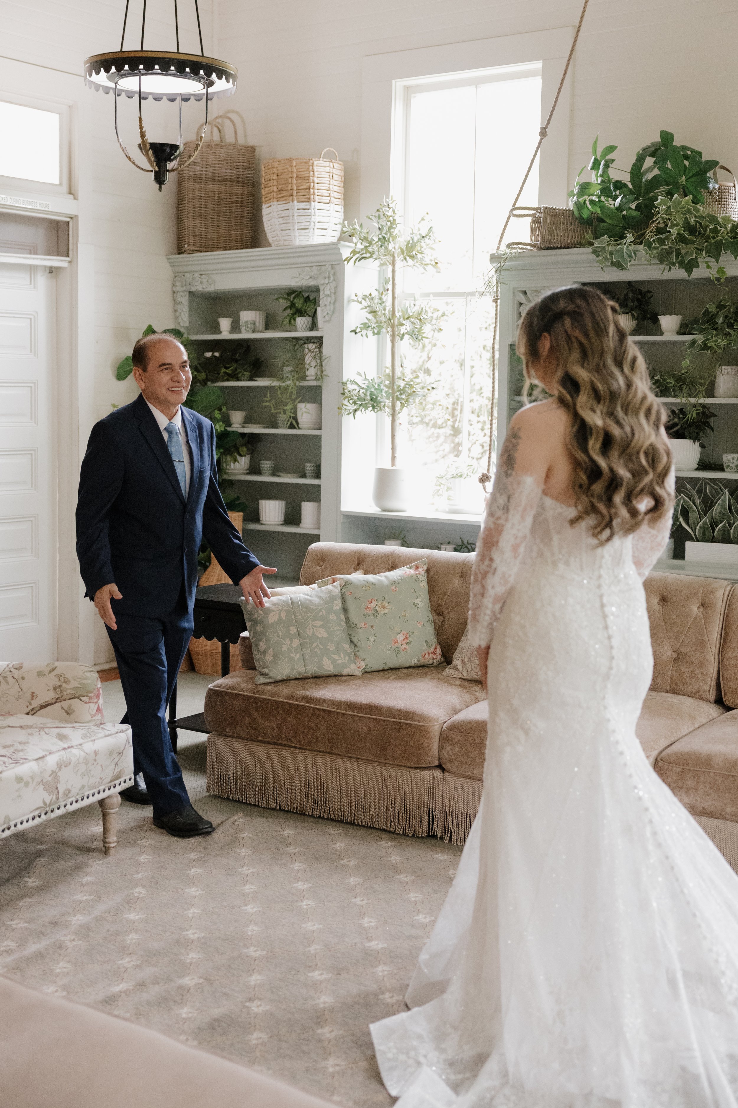 Nancy's dad seeing her in her wedding gown for the first time in the Bridal Salon