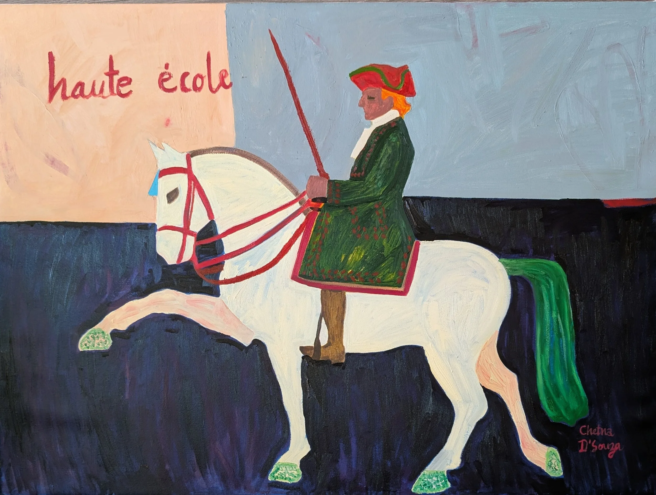 Original Oil painting titled Haute Ecole, horserider on a horse