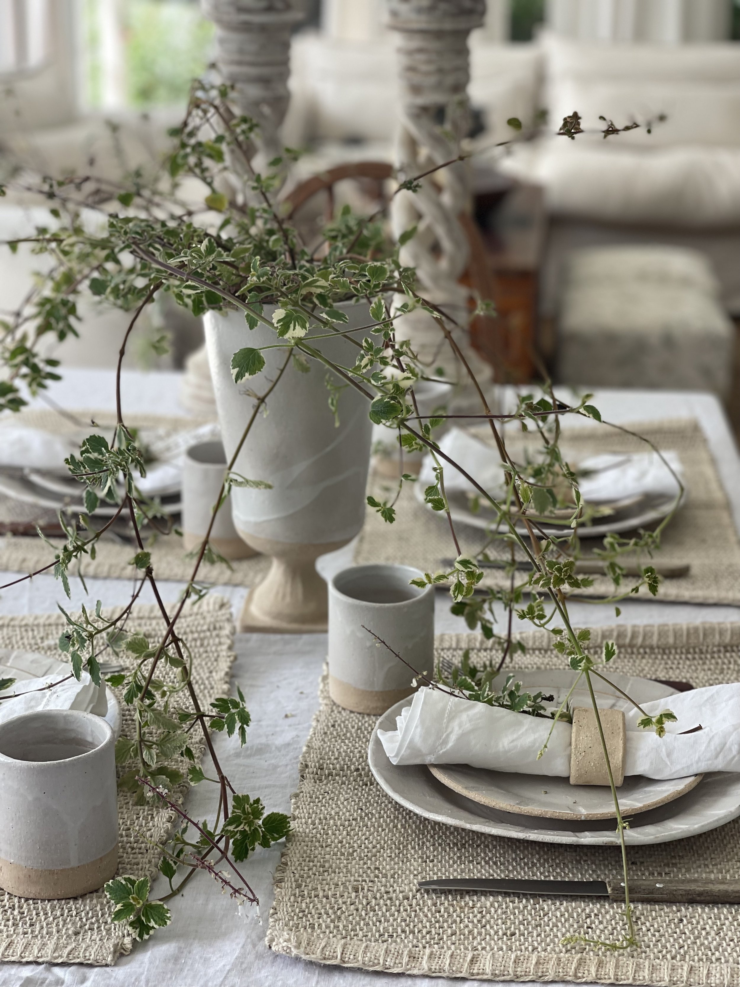 Linen White Dinner Set with Ridges
