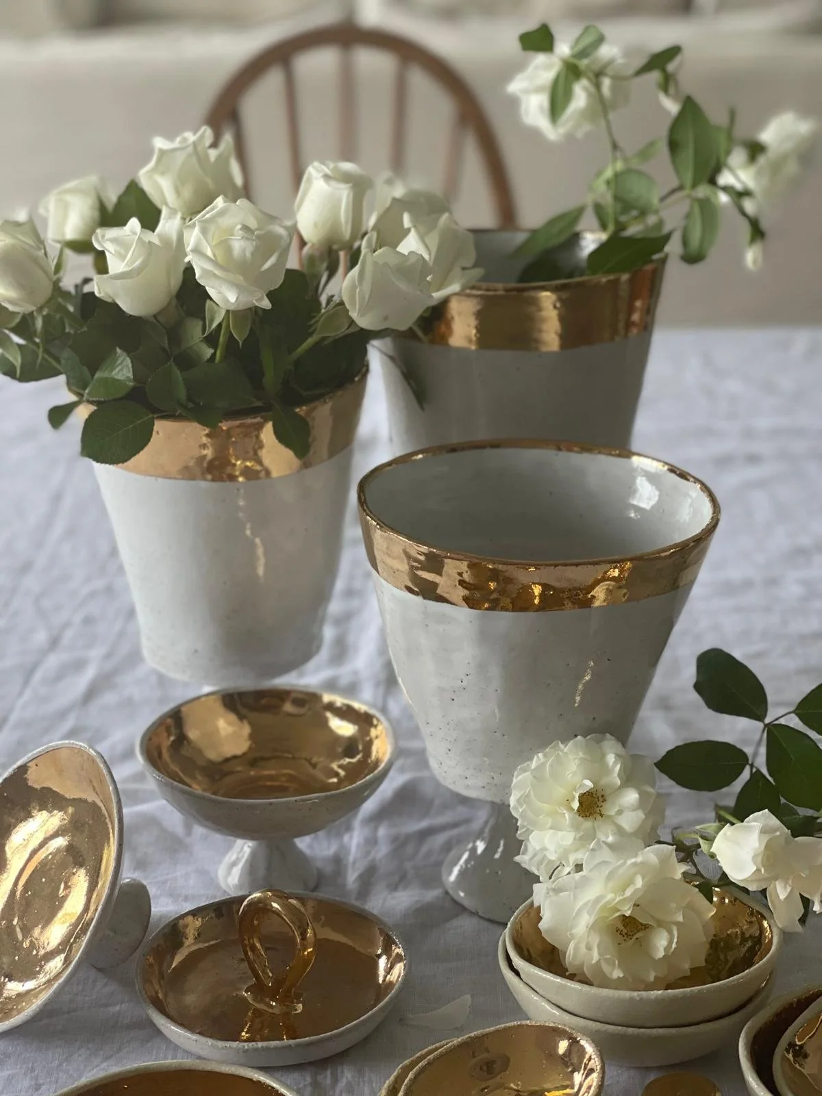 White & Gold Stand Vase