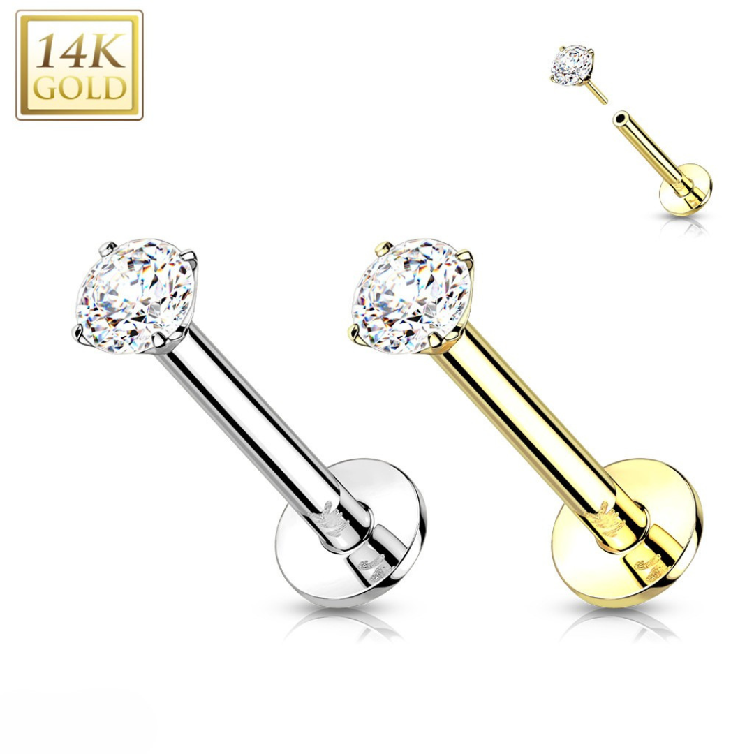 Implant-grade flat back studs in gold and silver for professional body piercing