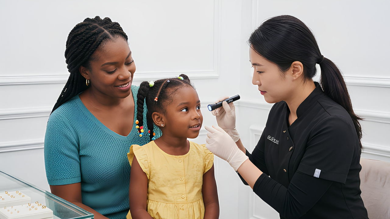 Safe child ear piercing in Pembroke Pines with parent and professional piercer