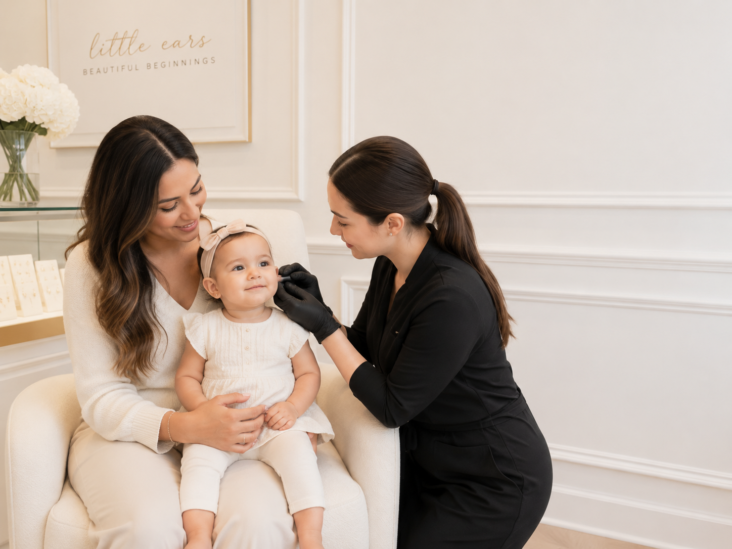 Baby, infant, and young child ear piercing service at Salvation Beauty Ink in Pembroke Pines, Florida