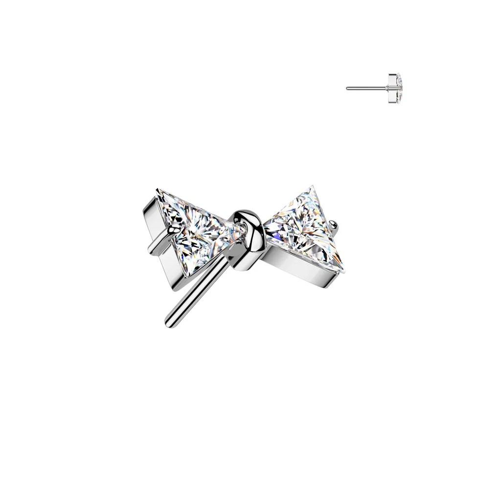 Implant-grade titanium bow-shaped threadless jewelry end for body piercing
