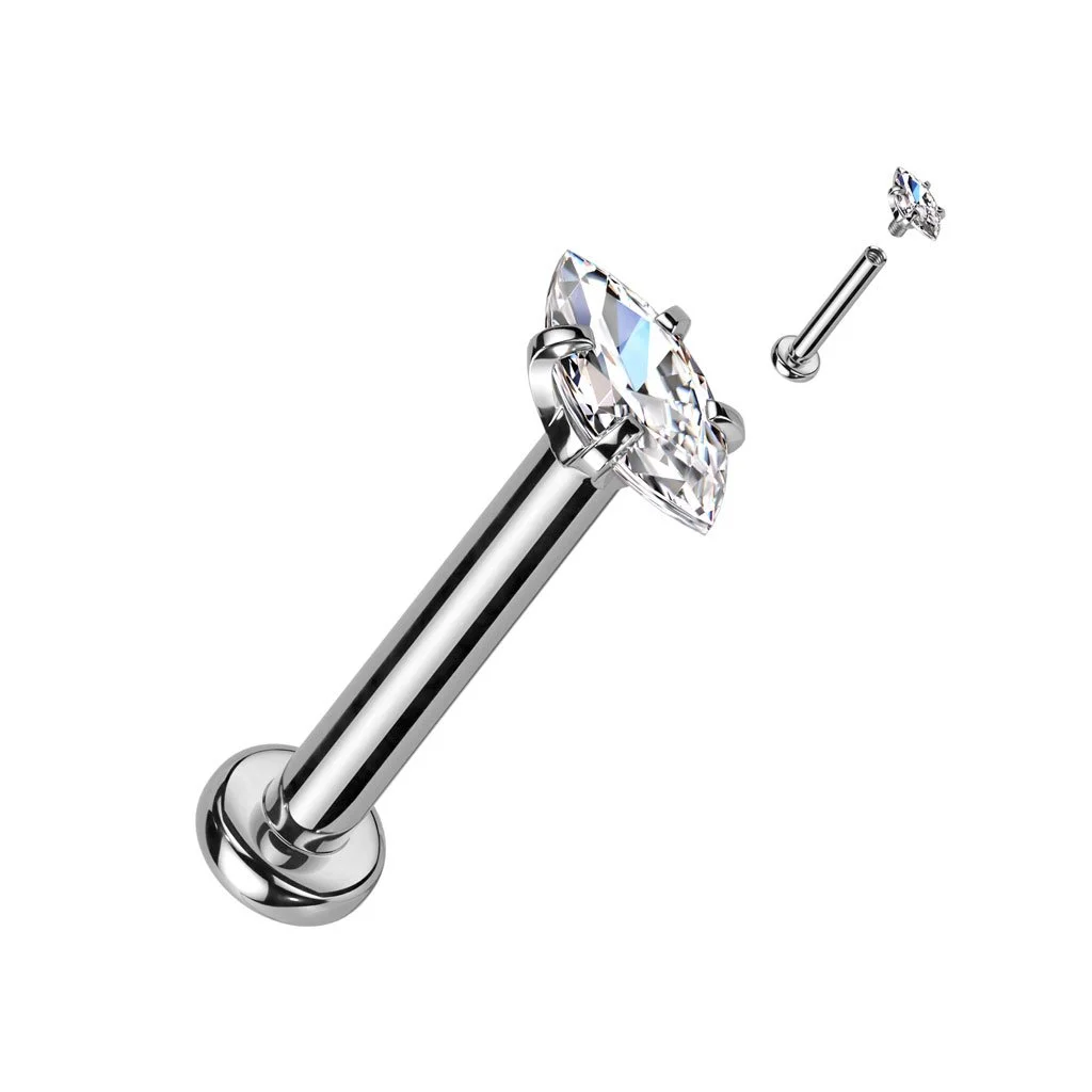 Titanium labret stud with diamond top for lip or ear piercing