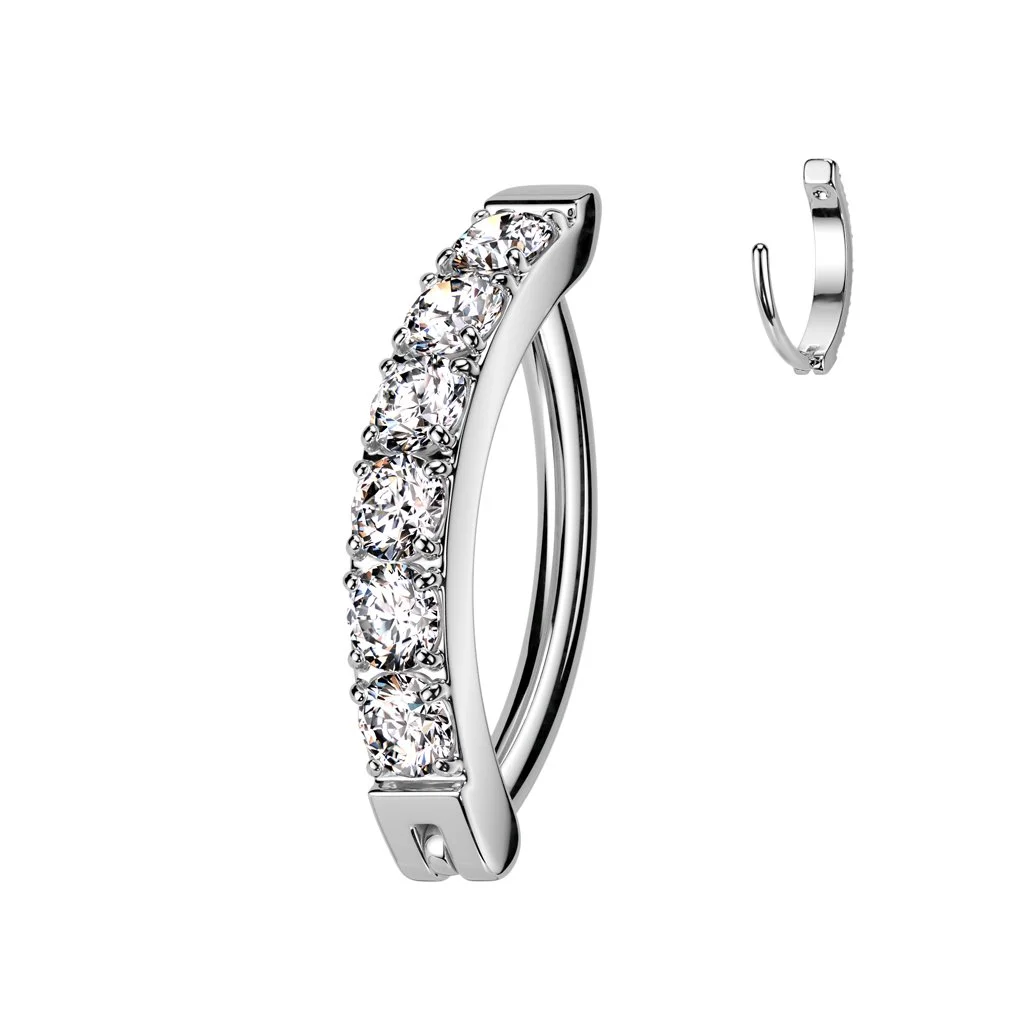 Hinged hoop with diamonds for cartilage or ear piercing
