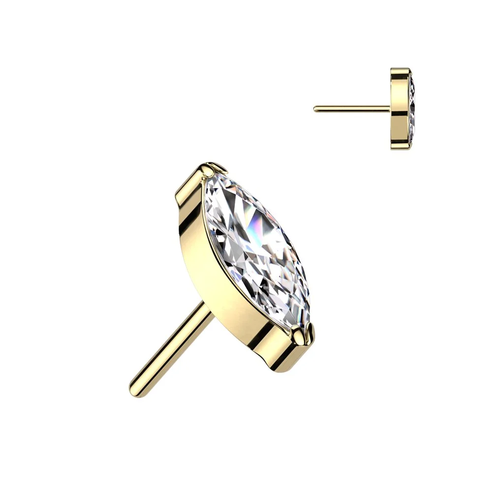 14K gold oval solitaire threadless jewelry end for luxury body piercing
