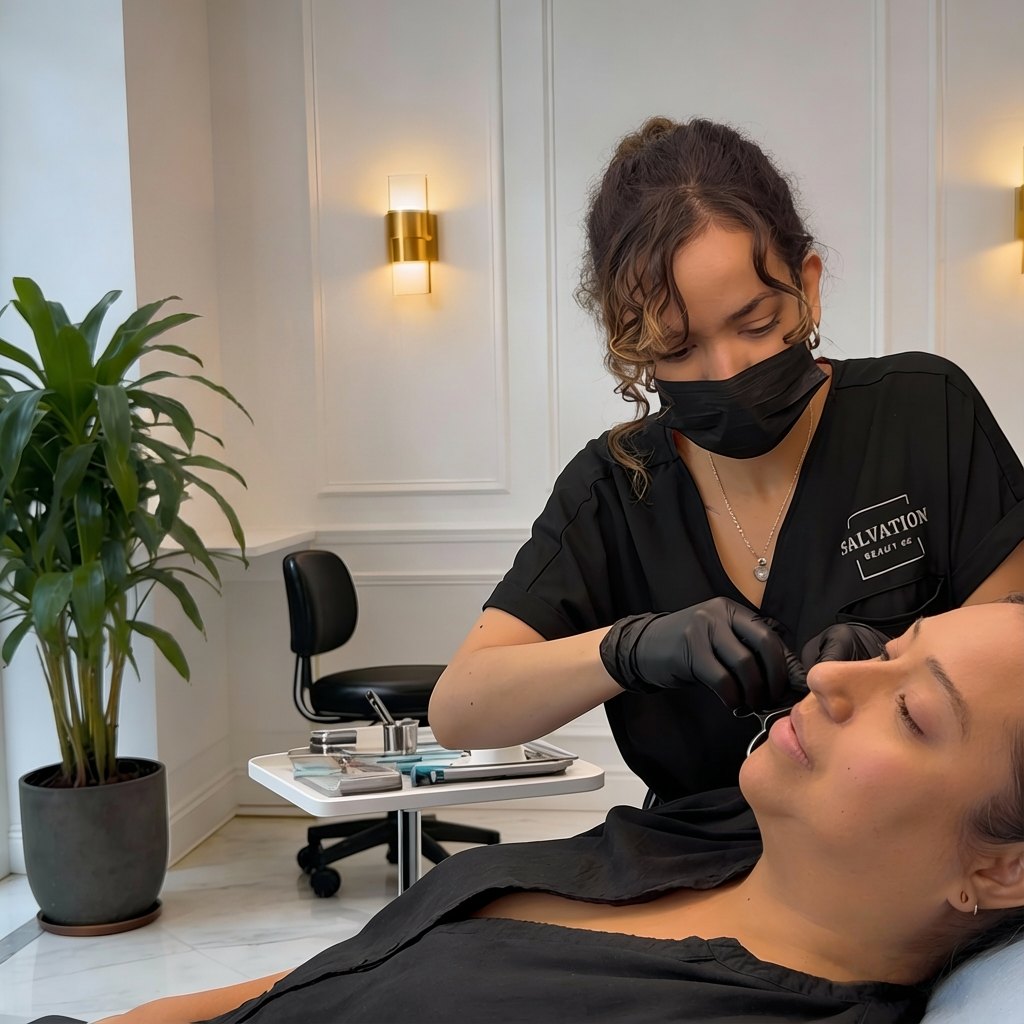 Professional body piercer performing a piercing at Salvation Beauty Ink in Pembroke Pines