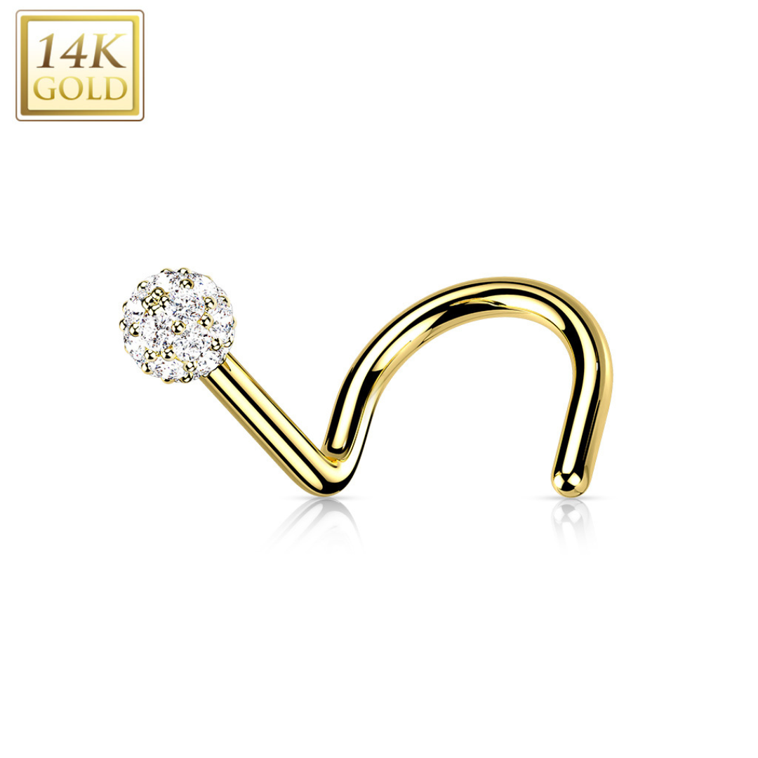 14K gold nose ring with diamond ends for professional piercing