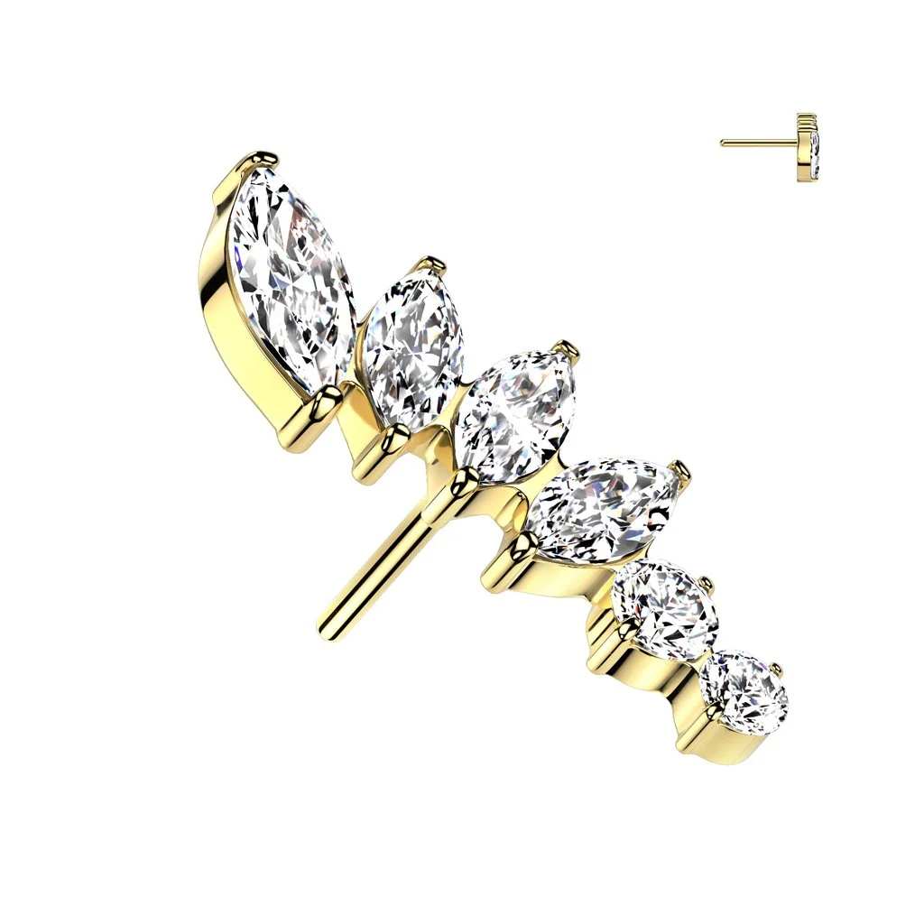 14K gold marquise cluster threadless jewelry end for professional body piercing